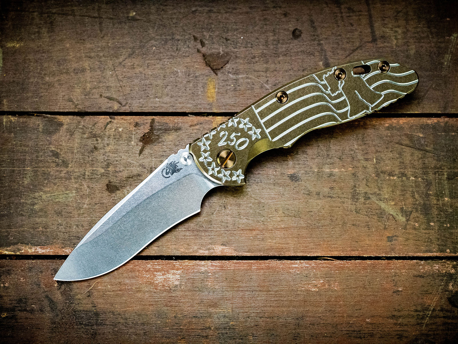ExpProductCell_XM-18 3.5" Recurve-Non Flipper-Magnacut-Liberty Bell Stonewash Bronze-Bronze Ti Hardware/Backspacer ExpProductCell_XM-18 3.5" Recurve-Non Flipper-Magnacut-Liberty Bell Stonewash Bronze-Bronze Ti Hardware/Backspacer