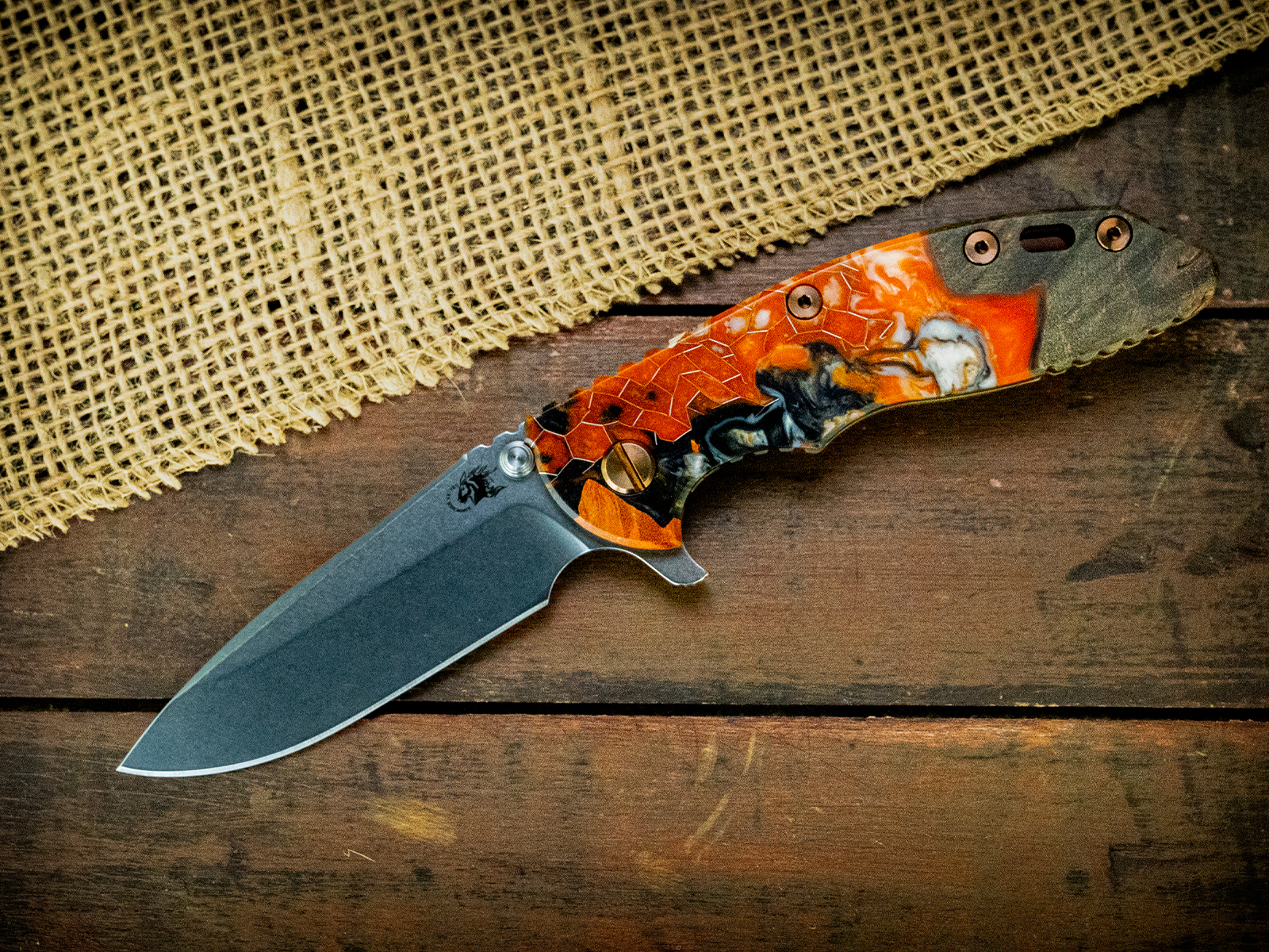 XM-18 3.5" Slicer-Flat Ground-S45VN-Stonewash Blade-Honeycomb Fade-Bronze/Silver-Bronze Ti Hardware XM-18 3.5" Slicer-Flat Ground-S45VN-Stonewash Blade-Honeycomb Fade-Bronze/Silver-Bronze Ti Hardware