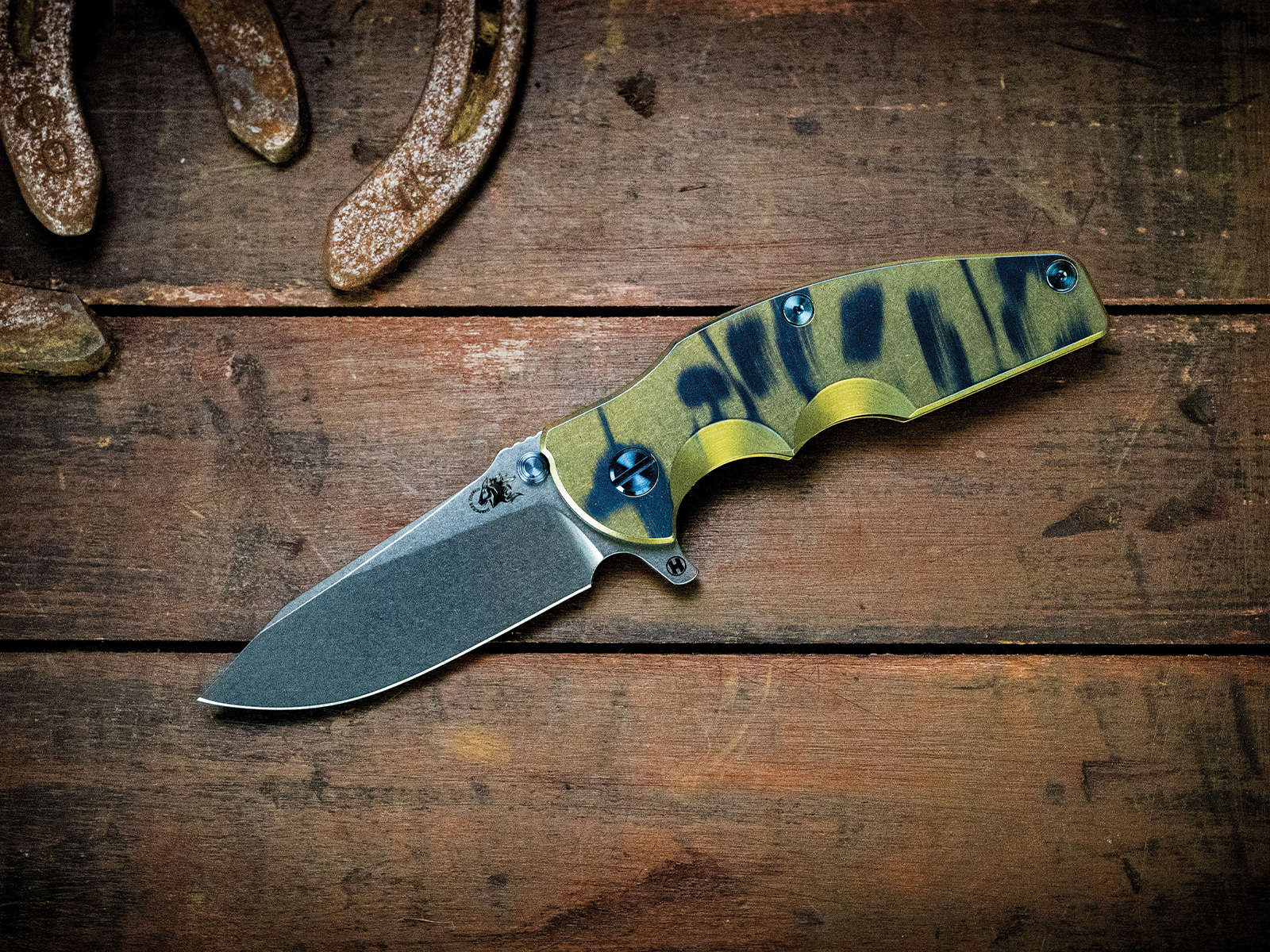 Jurassic-Slicer Hollow Ground-Magnacut-Full Ti-Special Gold/Blue Finish-Blue Ti Hardware