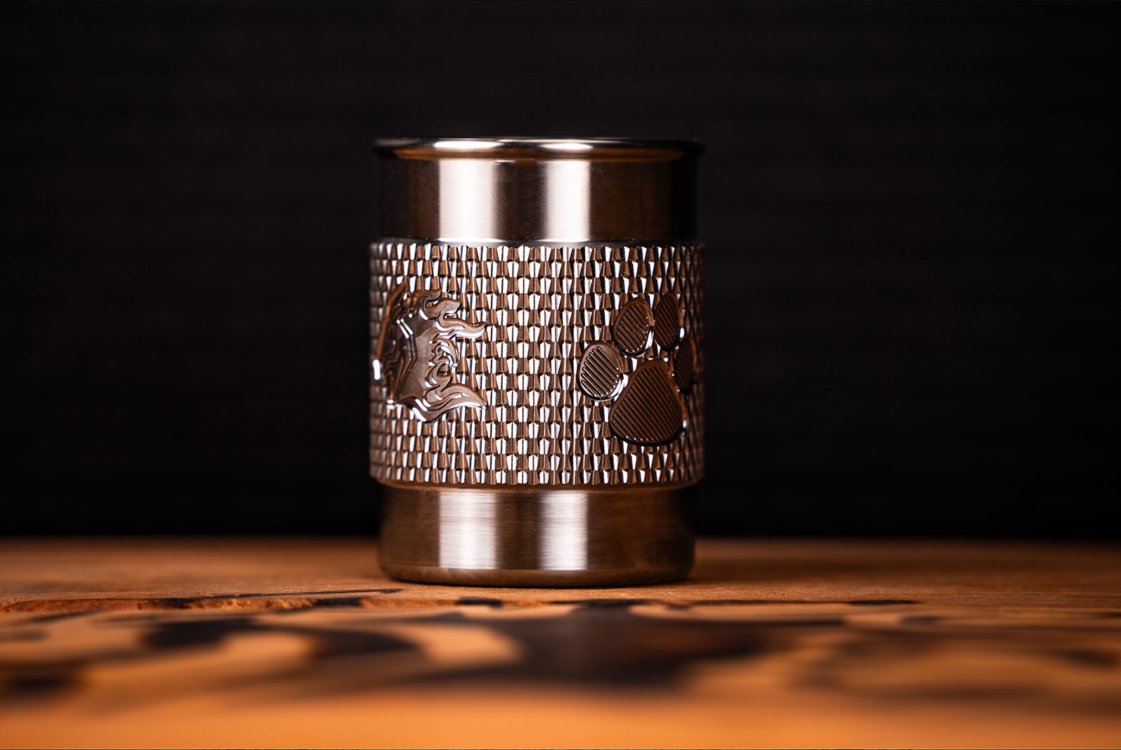 Rick's Special - Rick Hinderer Knives Shot Glass Textured with Dog Paws - Stainless Steel Rick's Special - Rick Hinderer Knives Shot Glass Textured with Dog Paws - Stainless Steel
