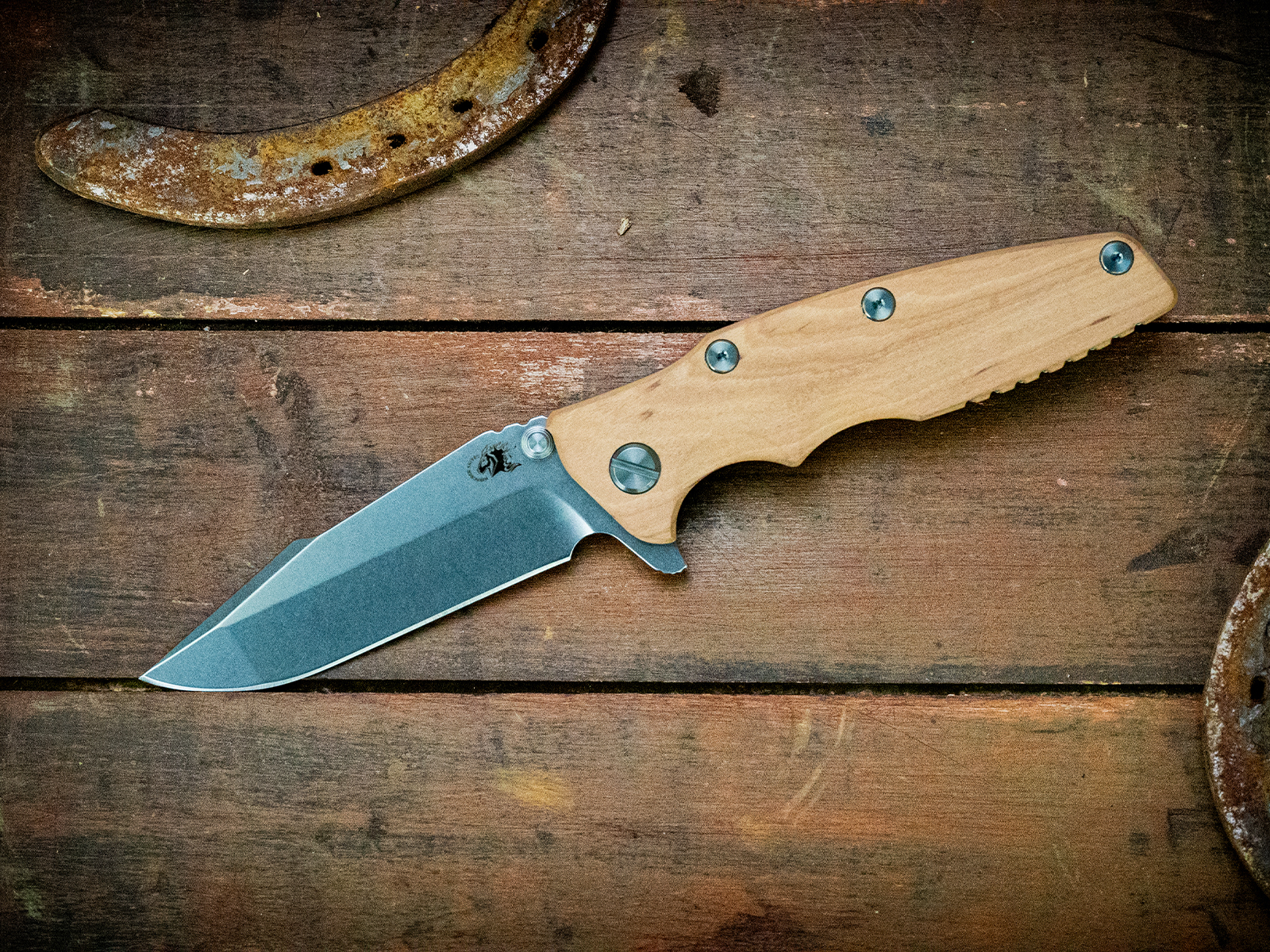 Eklipse-S45VN-Harpoon Spanto-Textured Stonewash Blue/Green-American Ironwood-Blue/Green Titanium Hardware Eklipse-S45VN-Harpoon Spanto-Textured Stonewash Blue/Green-American Ironwood-Blue/Green Titanium Hardware