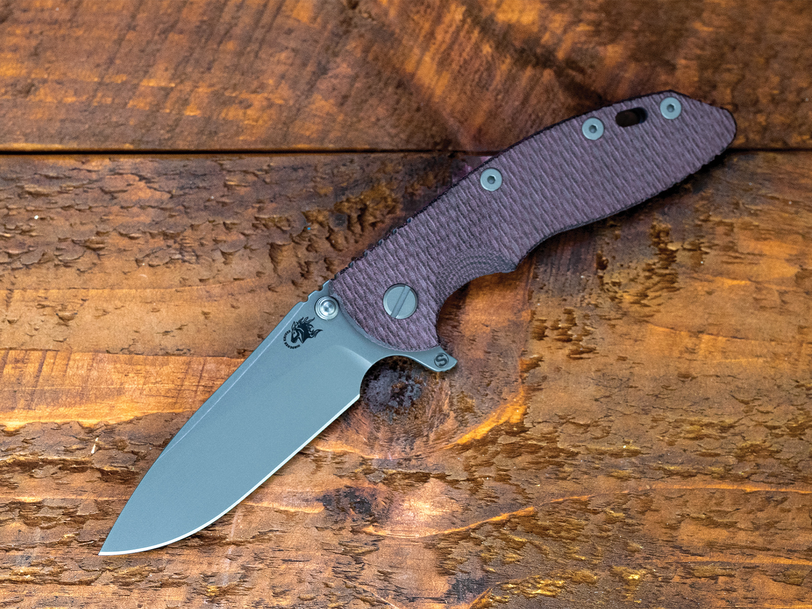 XM-18 3.5" Skinny Slicer-Flat Ground-Magnacut-Textured LS Battle Purple-Textured Burgundy Micarta-WF SS Hardware XM-18 3.5" Skinny Slicer-Flat Ground-Magnacut-Textured LS Battle Purple-Textured Burgundy Micarta-WF SS Hardware