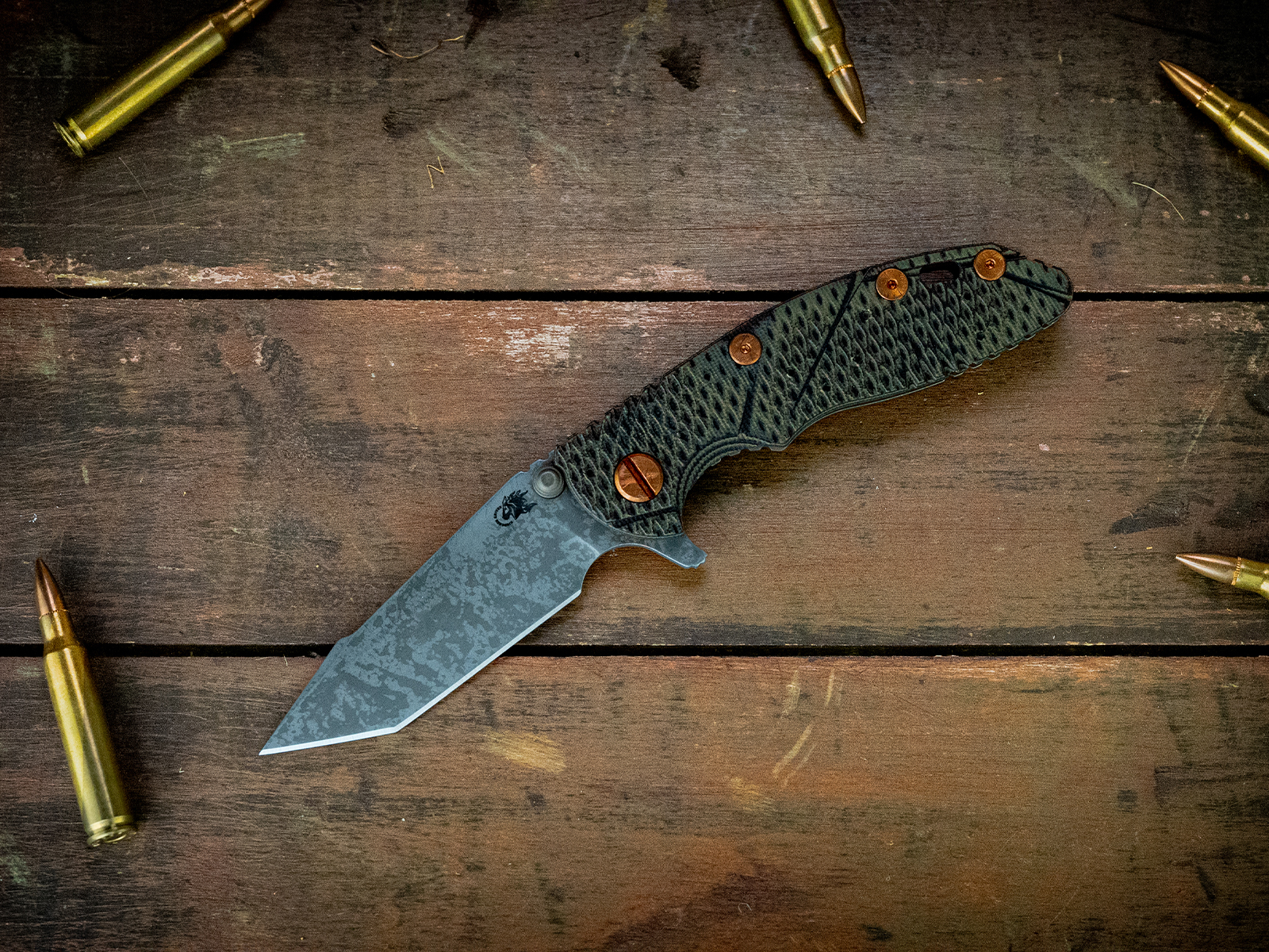 XM-18 3" Harpoon Tanto-S45VN-Battle Hound 24 Bronze-OD Green/Black G10-Copper Hardware XM-18 3" Harpoon Tanto-S45VN-Battle Hound 24 Bronze-OD Green/Black G10-Copper Hardware