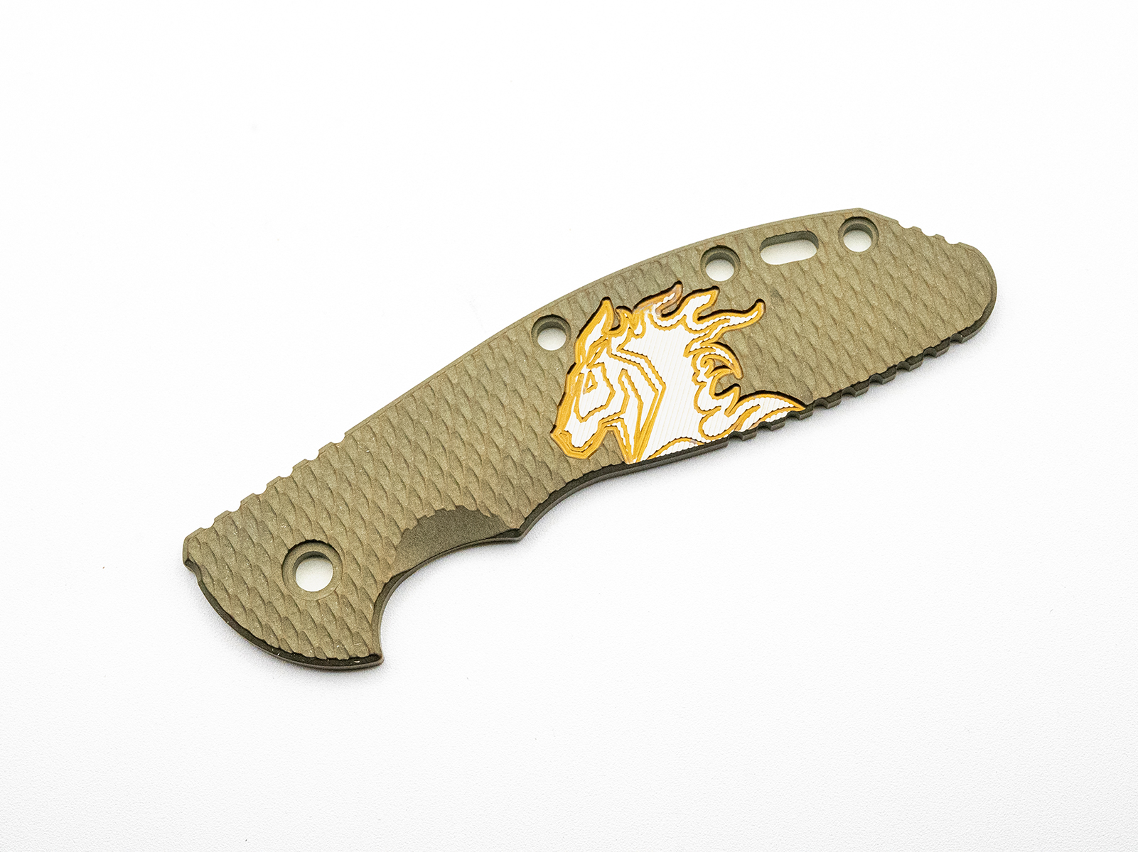 ExpProductCell_XM-24-Titanium Scale-Textured-Milled Horse Head Logo-Battle Green-Bronze/Silver