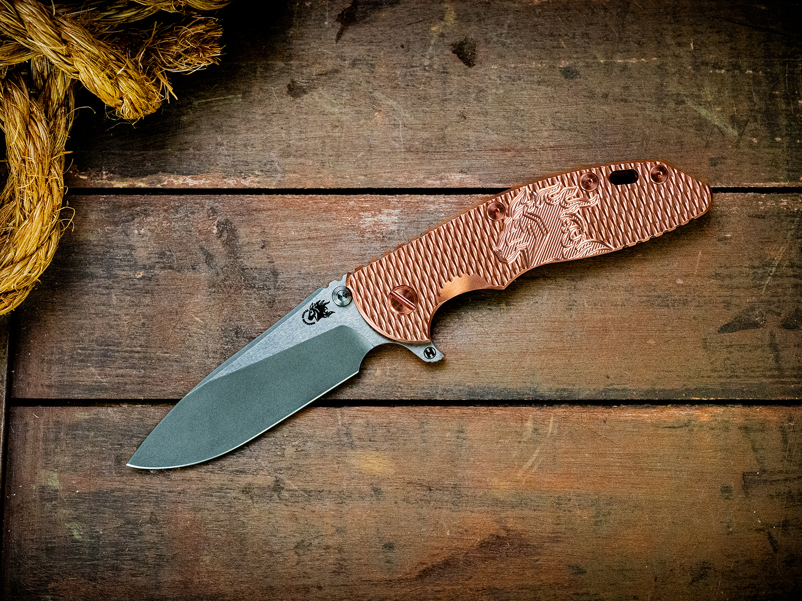 ExpProductCell_XM-18 3.5"-20CV-Slicer-Hollow Ground-Working Finish Two Tone Blade-Stonewash Special Ano-Copper Milled Horsehead/Hardware/HMBS