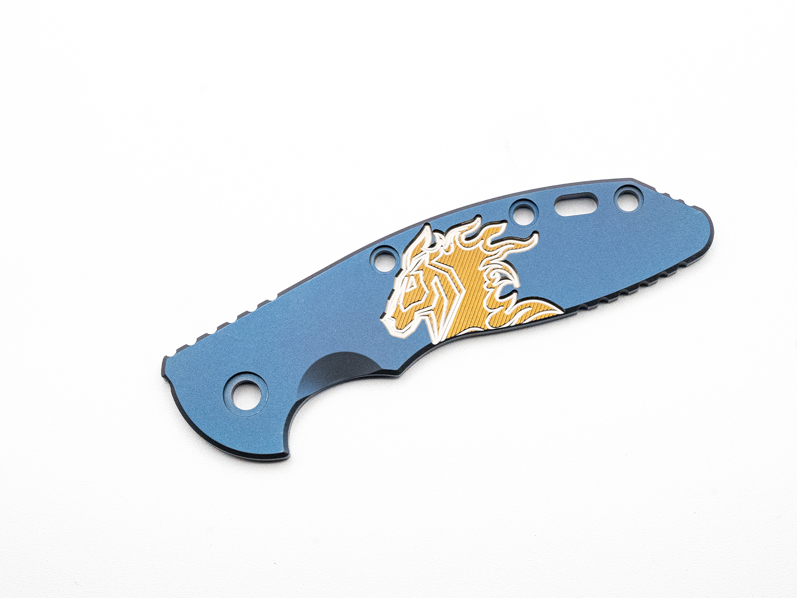 ExpProductCell_3.5" XM18 Titanium Scale-Milled Horse Head Logo-Smooth-Bead Blast Blue-Silver/Bronze