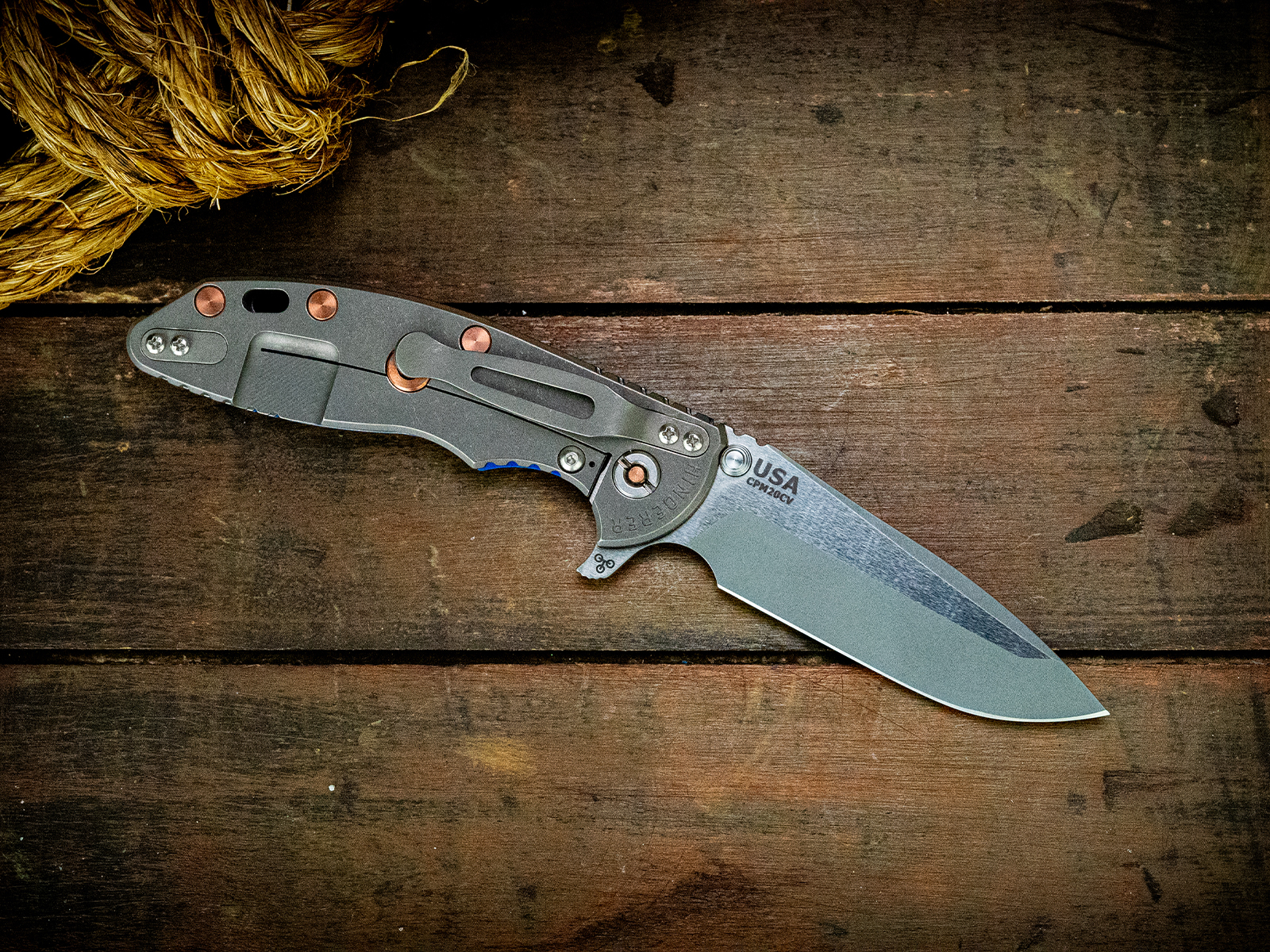 ExpProductCell_XM-18 3.5"-20CV-Spanto-Two Tone Blade-Working Finish-Blue G10-Copper Hardware