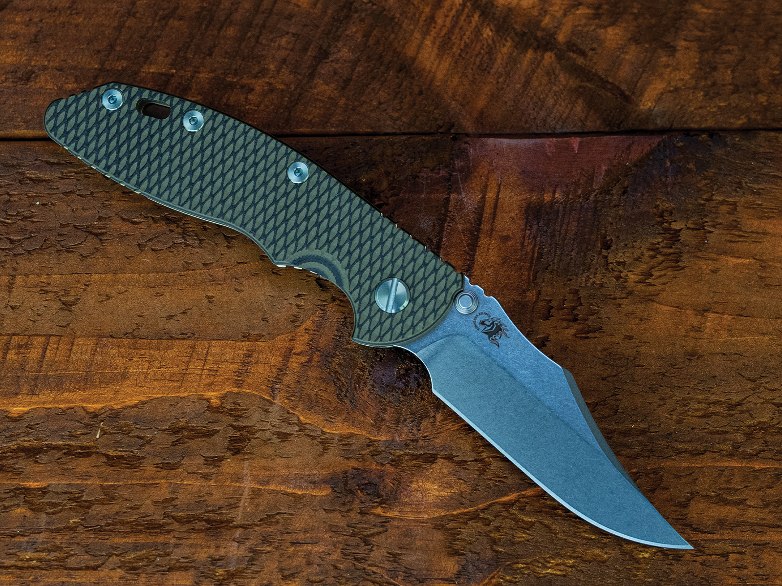 ExpProductCell_XM-18 3.5" Non-Flipper Bowie-S45VN-Stonewash Green/Gold-OD Green/Black G10-Green/Gold Ti Hardware-Left Handed