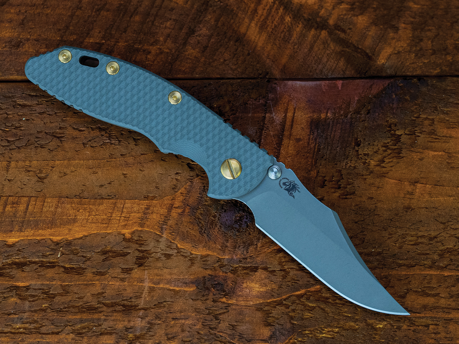 ExpProductCell_XM-18 3.5" Non-Flipper Bowie-S45VN-Battle Bronze-Grey G10-Brass Hardware-Left Handed