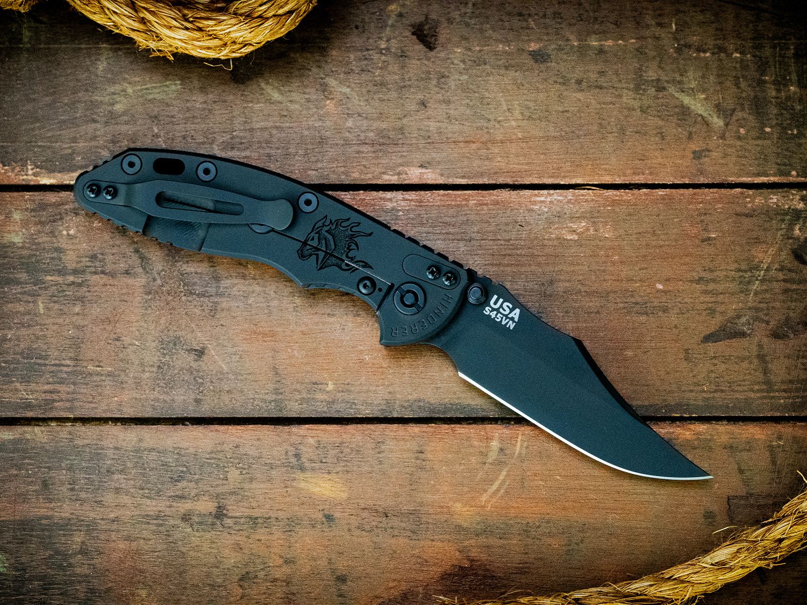 XM-18 3.5"-S45VN-Non Flipper-Bowie-Matte Black Full Ti-Horsehead Lockside-Black Nitride Hardware XM-18 3.5"-S45VN-Non Flipper-Bowie-Matte Black Full Ti-Horsehead Lockside-Black Nitride Hardware