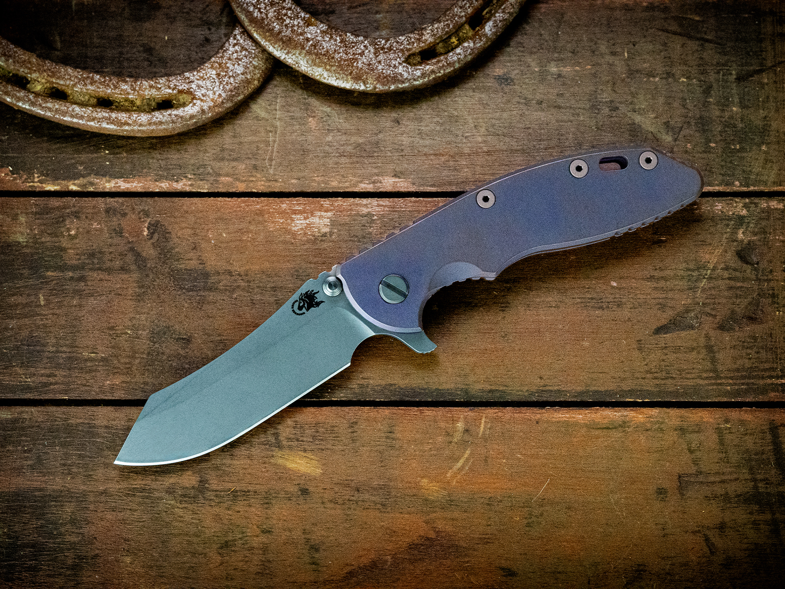 XM-18 3.5"-S45VN-Skinner-Full Ti Battle Purple-Working Finish Hardware XM-18 3.5"-S45VN-Skinner-Full Ti Battle Purple-Working Finish Hardware