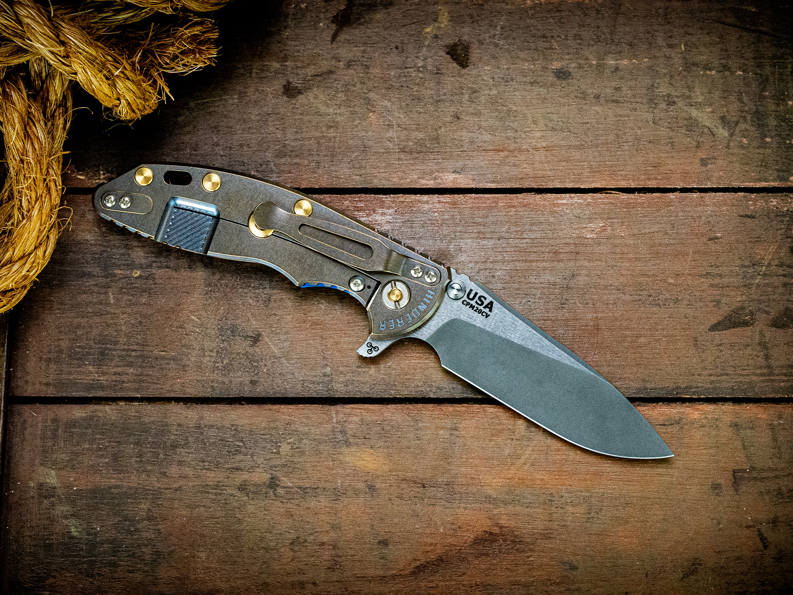 ExpProductCell_XM-18 3.5"-20CV-Slicer-Hollow Ground-Working Finish Two Tone-Stonewash Blue/Bronze-Smooth Blue G10-Brass Hardware