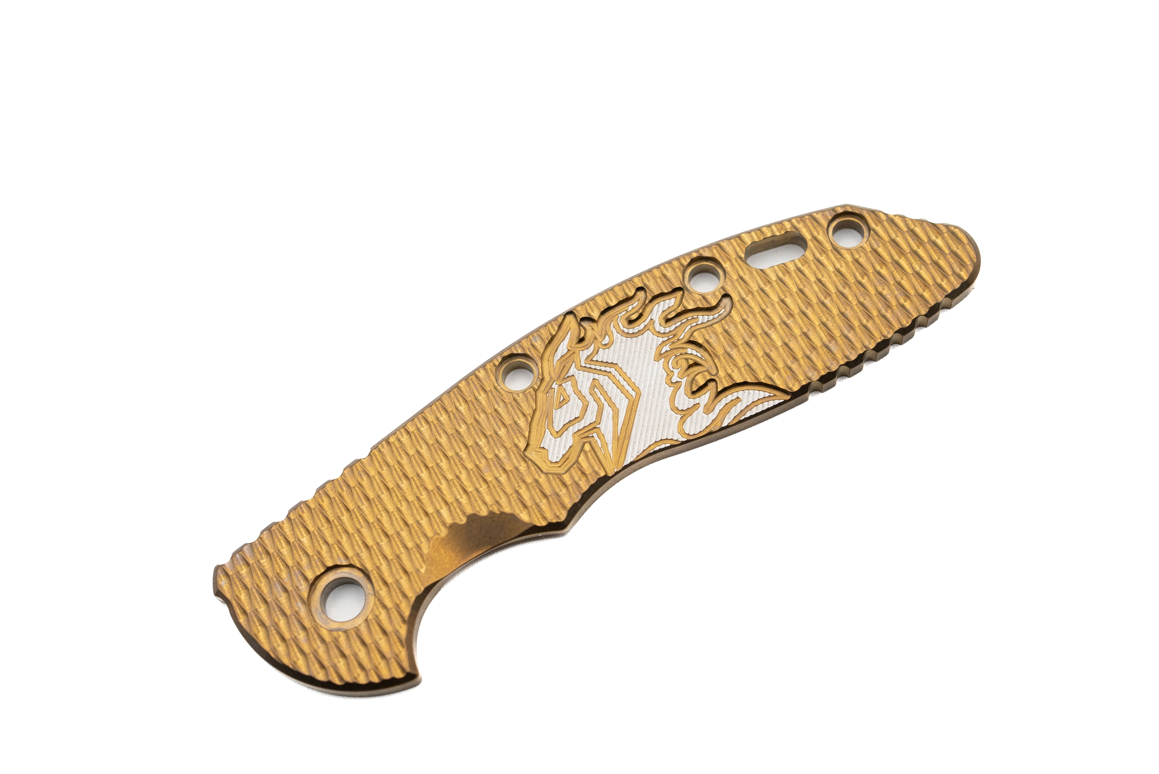 3.5" XM18 Titanium Scale-Milled Horse Head Logo-Textured-Stonewash Bronze-Bronze/Silver 3.5" XM18 Titanium Scale-Milled Horse Head Logo-Textured-Stonewash Bronze-Bronze/Silver