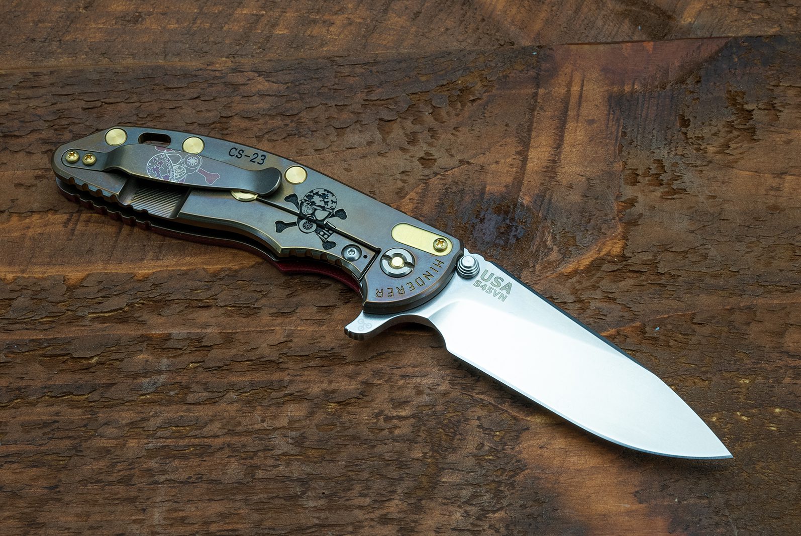 XM-18 3.5" Slicer-S45VN-Stonewash Bronze CS-23-Red G10-Brass Hardware XM-18 3.5" Slicer-S45VN-Stonewash Bronze CS-23-Red G10-Brass Hardware