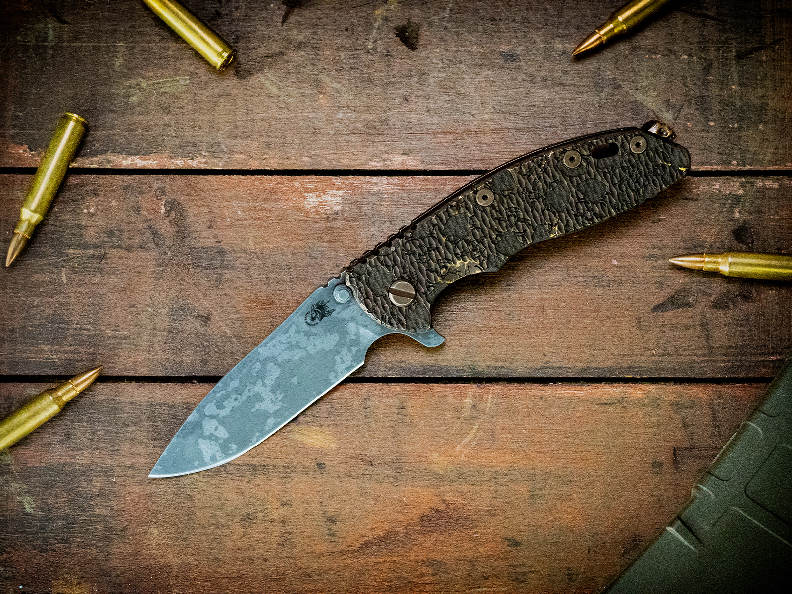 ExpProductCell_XM-18 3.5" Spanto-S45VN-Steel Flame Kaos Warrior BPU-Bronze-Warrior Clip/Tab Set