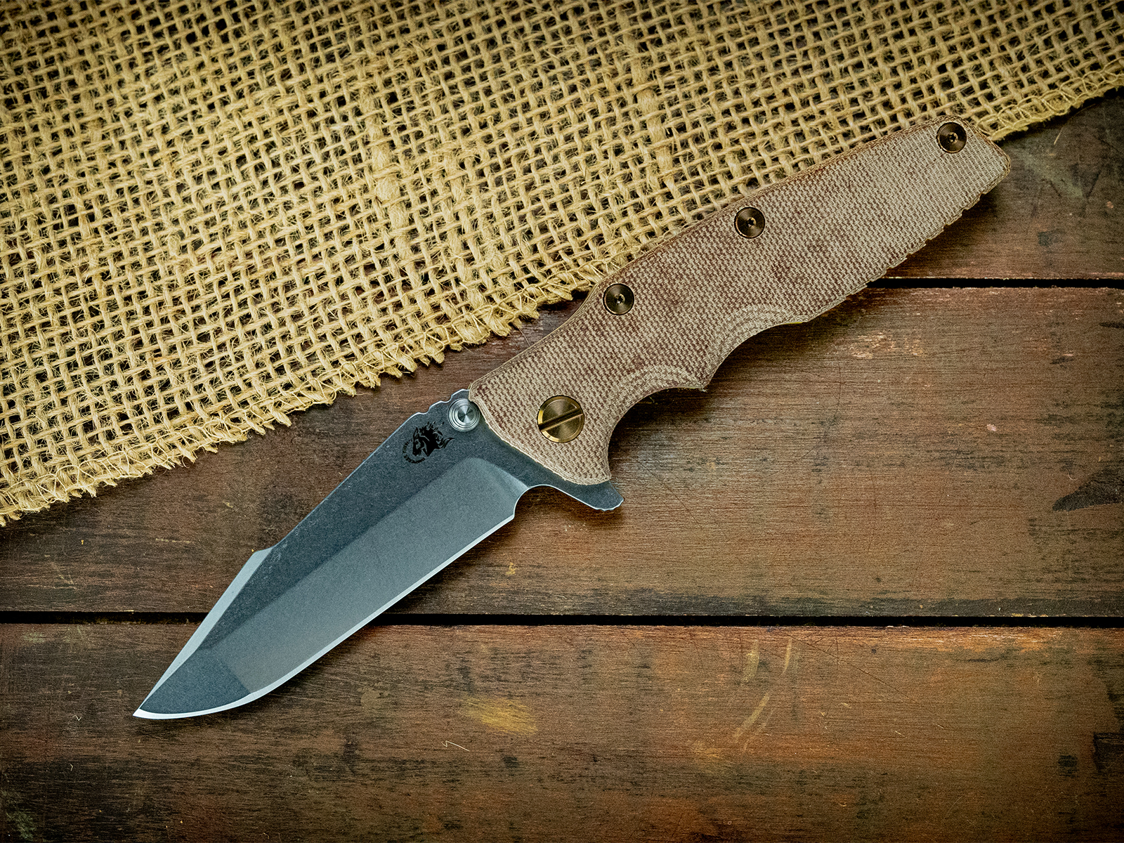 Eklipse-S45VN-Harpoon Spanto-Stonewash Blade-Gold-Smooth Natural Micarta-Bronze Ti Hardware Eklipse-S45VN-Harpoon Spanto-Stonewash Blade-Gold-Smooth Natural Micarta-Bronze Ti Hardware