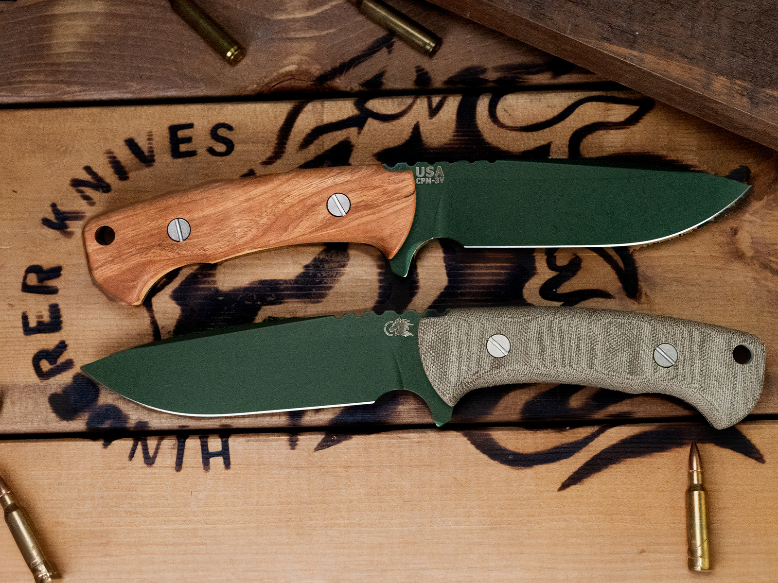 ExpProductCell_The Ranch-Spearpoint-Cerakote Highland Green-CPM 3V-Micarta and Wood ExpProductCell_The Ranch-Spearpoint-Cerakote Highland Green-CPM 3V-Micarta and Wood