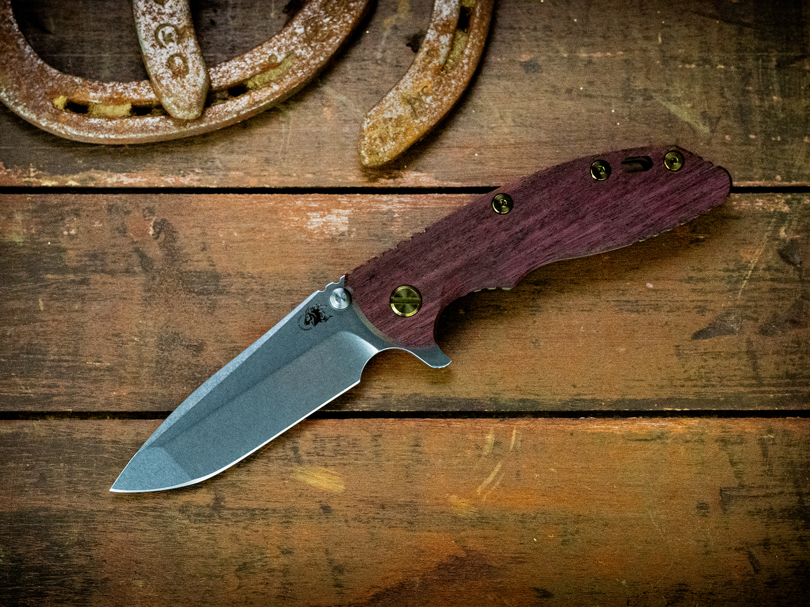 ExpProductCell_XM-18 3.5" Spanto-S45VN-Stonewash Blade-Battle Bronze-Purpleheart-Bronze Ti/Red Aluminum Hardware