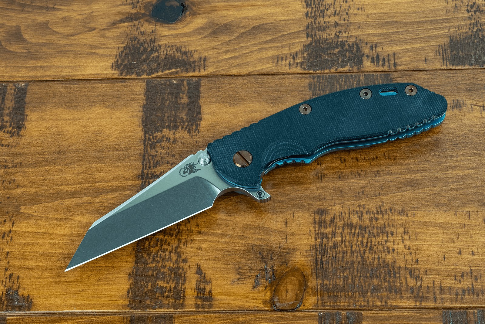 XM-18 3.5" Fatty Wharncliffe-S45VN-Stonewash Double Anodized-Smooth Black G10-Titanium Stonewash Bronze Hardware