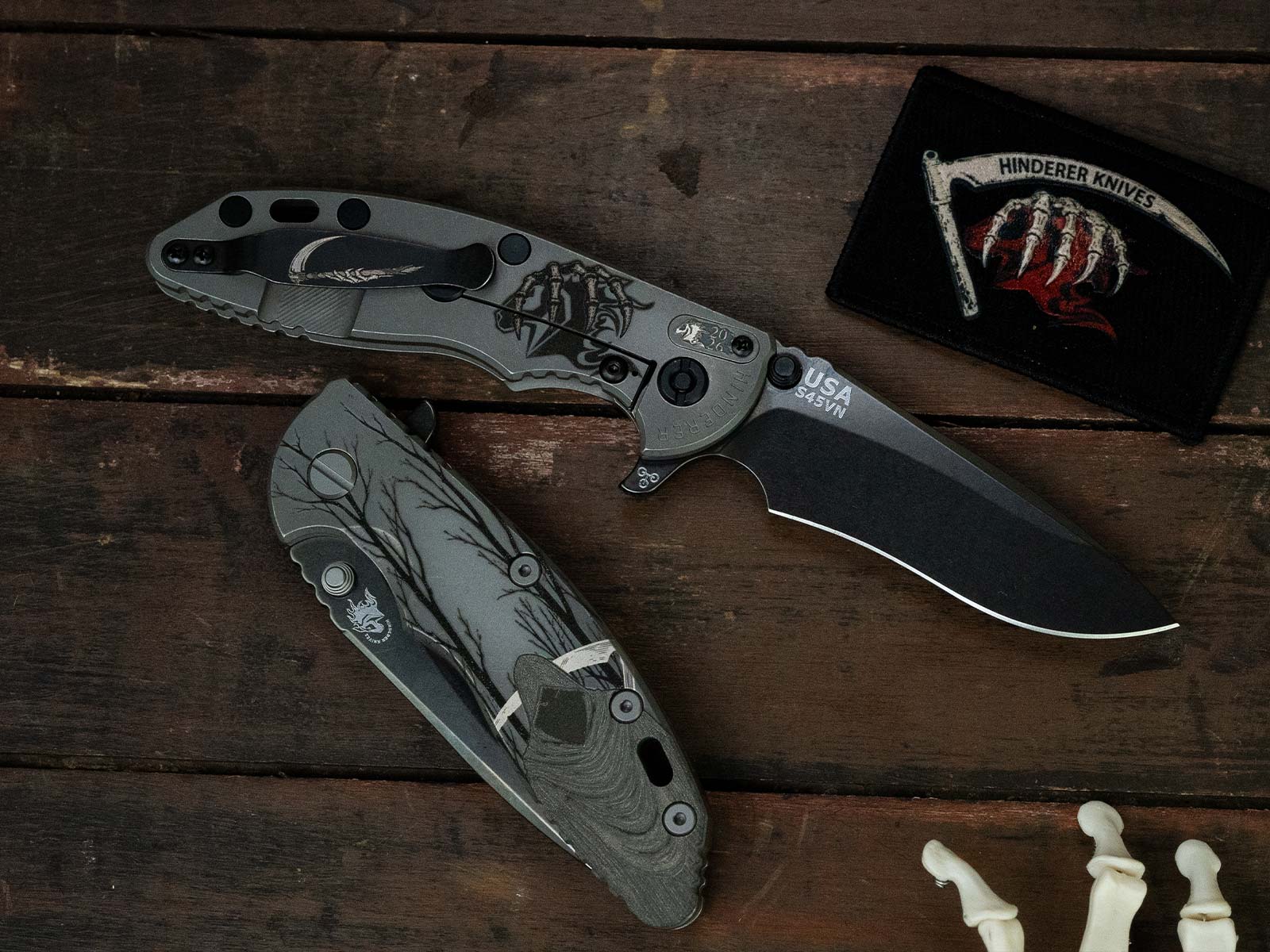 XM-18 3.5" Recurve-S45VN-Grim Reaper-Stonewash Graphite DLC-Working Finish Handle-WITH PATCH XM-18 3.5" Recurve-S45VN-Grim Reaper-Stonewash Graphite DLC-Working Finish Handle-WITH PATCH