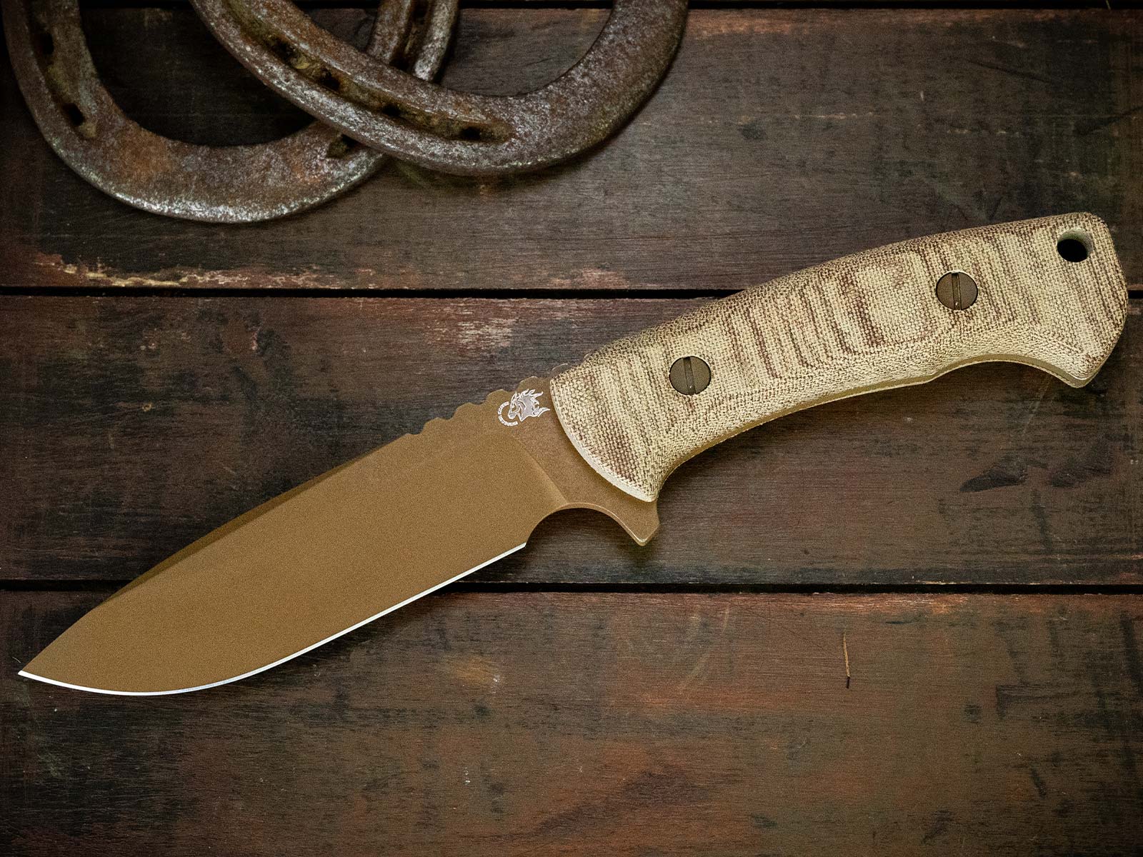 ExpProductCell_The Ranch-Spearpoint-Cerakote Barrett Brown-CPM 3V-Natural Micarta-Battle Bronze Ti Hardware ExpProductCell_The Ranch-Spearpoint-Cerakote Barrett Brown-CPM 3V-Natural Micarta-Battle Bronze Ti Hardware