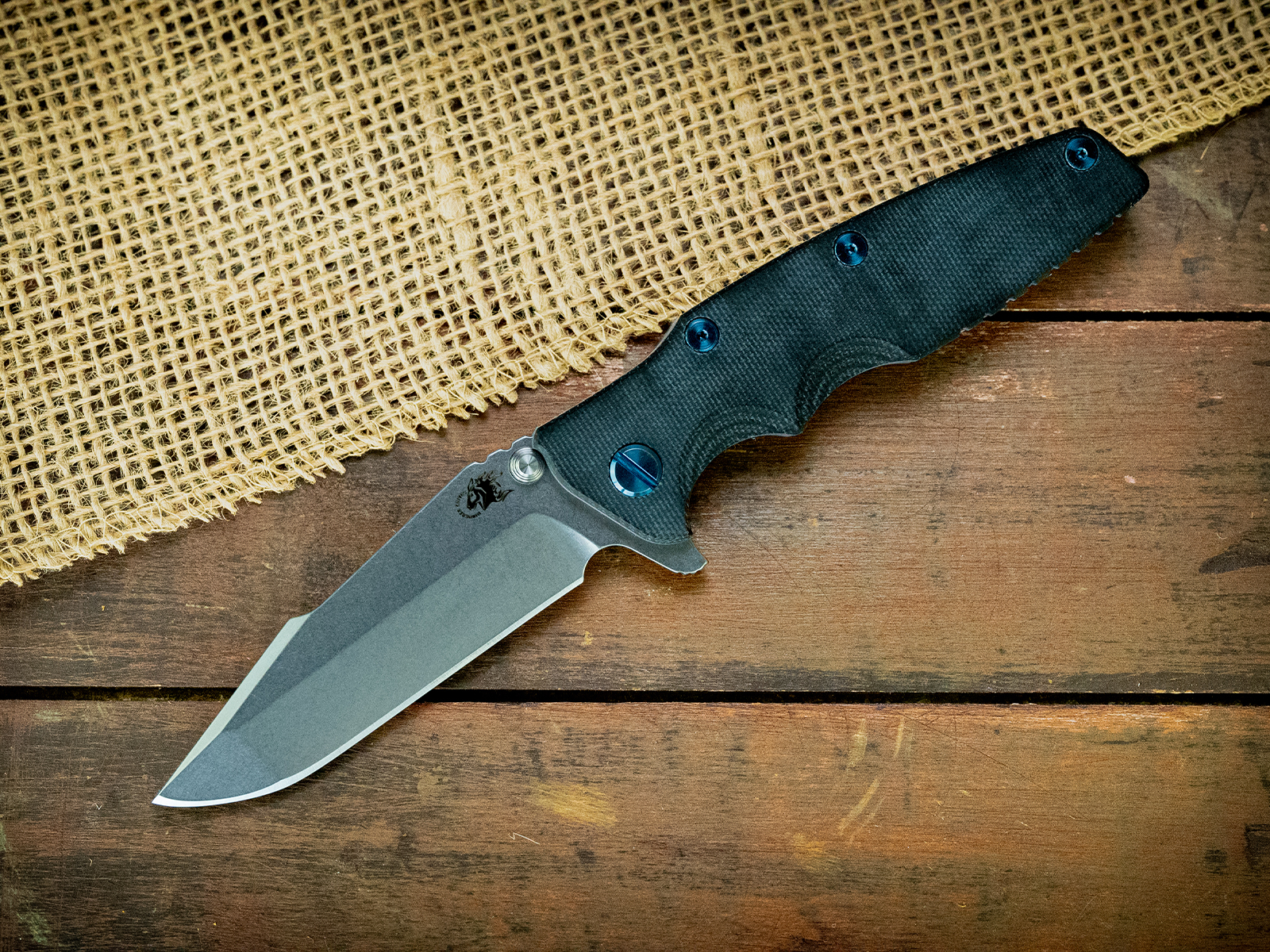 Eklipse-S45VN-Harpoon Spanto-Stonewash Blade-Bead Blast Purple-Smooth Black Micarta-Blue Ti Hardware Eklipse-S45VN-Harpoon Spanto-Stonewash Blade-Bead Blast Purple-Smooth Black Micarta-Blue Ti Hardware