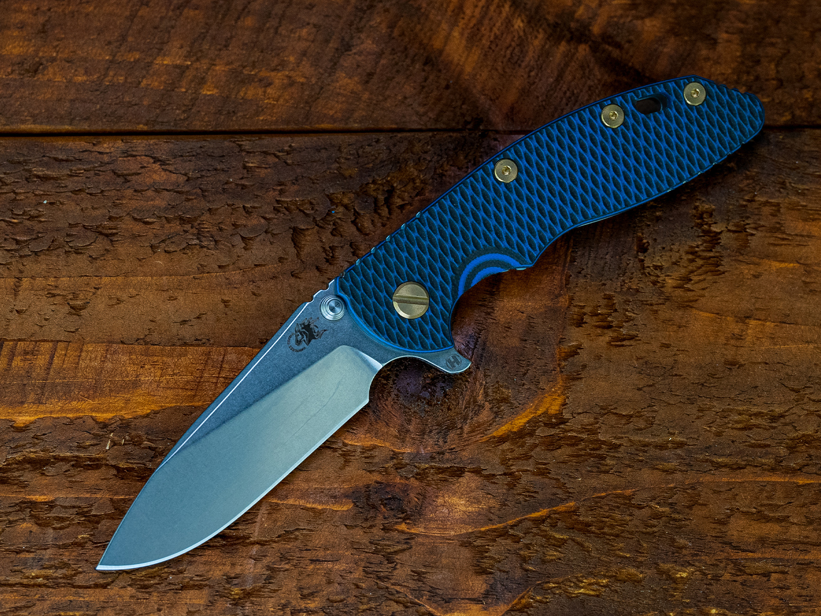 XM-18 3.5- Slicer Hollow Ground-S45VN-Stonewash Light Blue-Blue/Black G10-Brass Hardware XM-18 3.5- Slicer Hollow Ground-S45VN-Stonewash Light Blue-Blue/Black G10-Brass Hardware