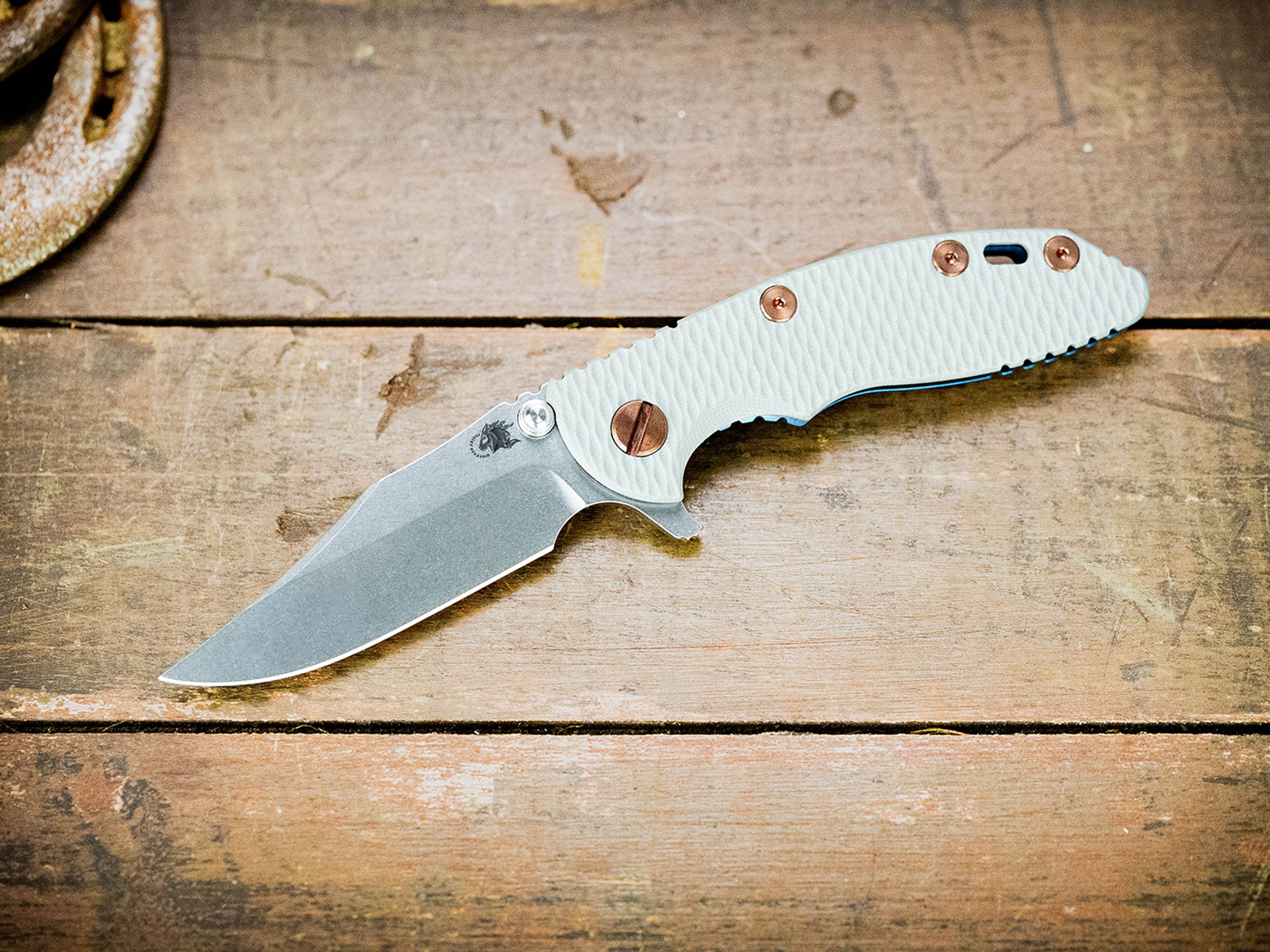 ExpProductCell_XM-18 3.0" Bowie-20CV-Stonewash Blue-Grey G10-Copper Hardware ExpProductCell_XM-18 3.0" Bowie-20CV-Stonewash Blue-Grey G10-Copper Hardware