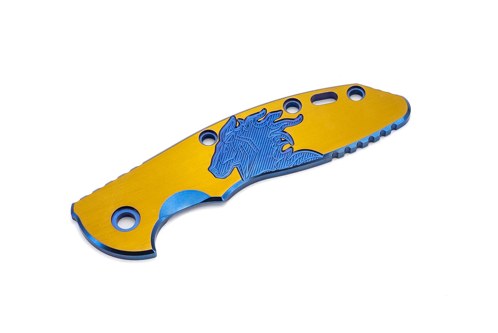 3.5" XM18 Titanium Scale-Milled Horse Head Logo-Satin Bronze-Blue/Blue 3.5" XM18 Titanium Scale-Milled Horse Head Logo-Satin Bronze-Blue/Blue