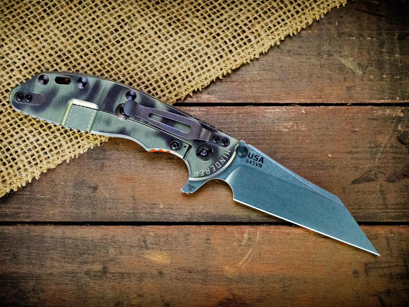 XM-24 Wharncliffe Skinny-S45VN-Stonewash Gold/Purple-Orange/Black G10-Purple Ti Hardware XM-24 Wharncliffe Skinny-S45VN-Stonewash Gold/Purple-Orange/Black G10-Purple Ti Hardware