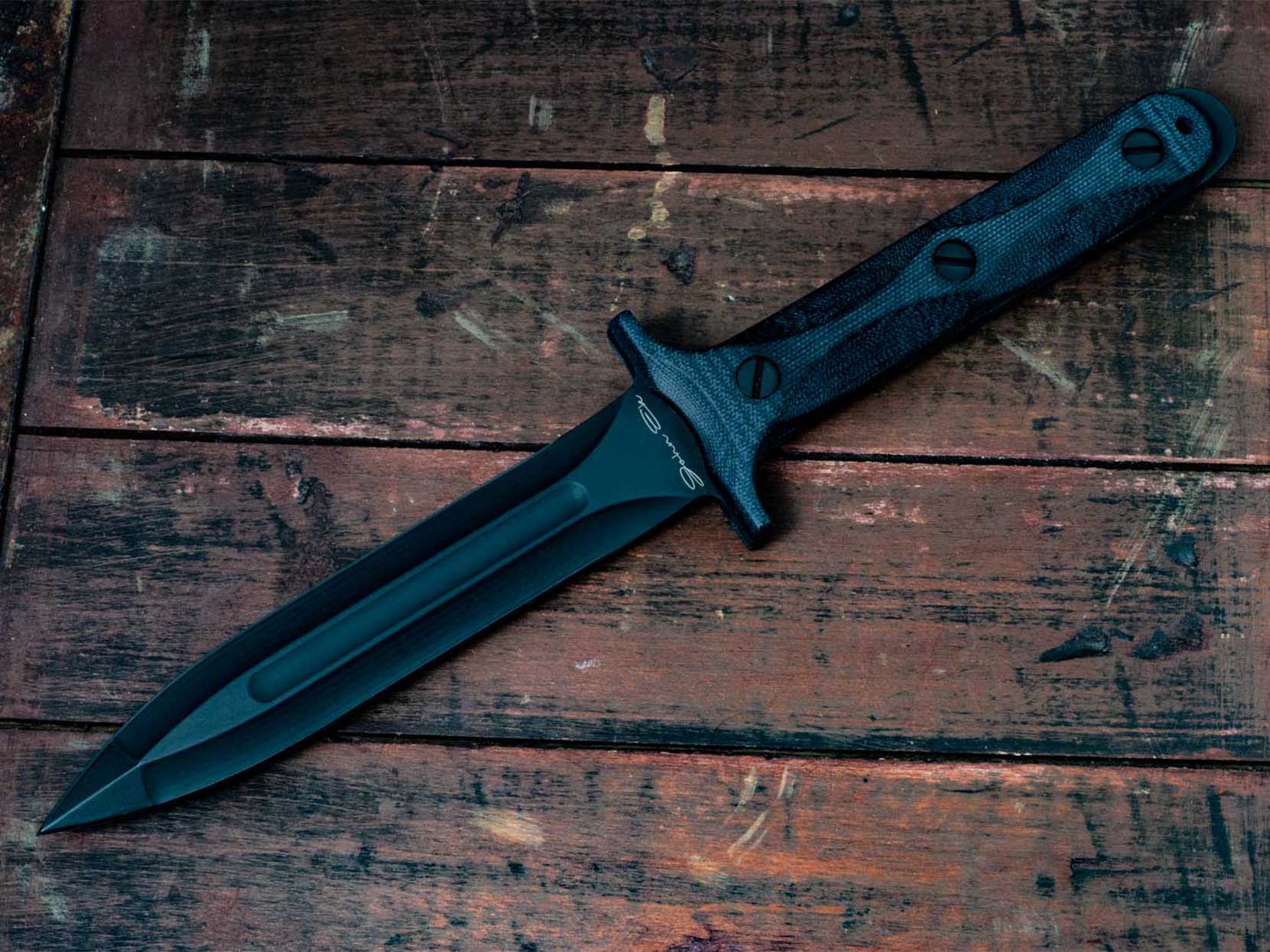 Rick Hinderer Knives "EK" Dagger-Hollow Ground-01 Tool Steel-Black Micarta Rick Hinderer Knives "EK" Dagger-Hollow Ground-01 Tool Steel-Black Micarta