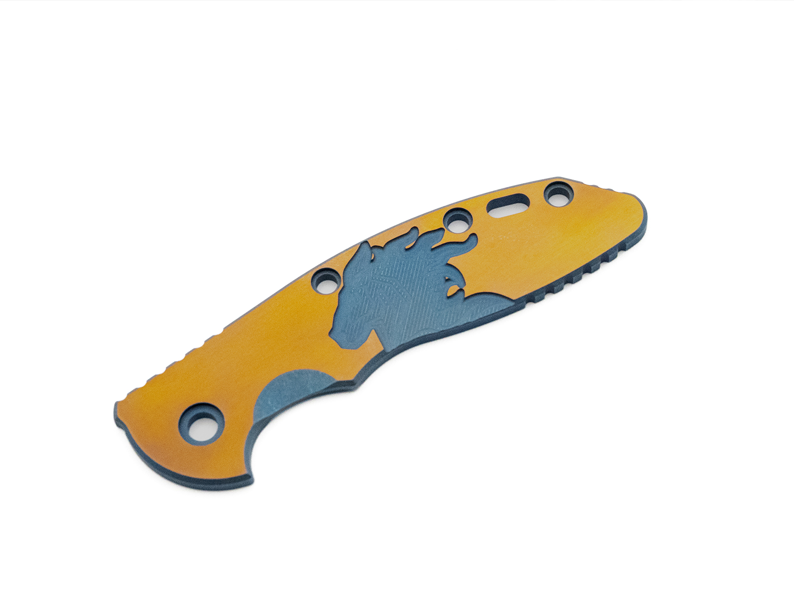 3.5" XM18 Titanium Scale-Milled Horse Head Logo-Satin Bronze-Battle Blue 3.5" XM18 Titanium Scale-Milled Horse Head Logo-Satin Bronze-Battle Blue