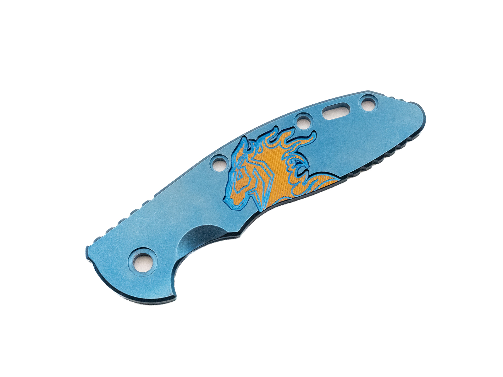 3.5" XM18 Titanium Scale-Milled Horse Head Logo-Smooth-Stonewash Blue-Blue/Bronze 3.5" XM18 Titanium Scale-Milled Horse Head Logo-Smooth-Stonewash Blue-Blue/Bronze