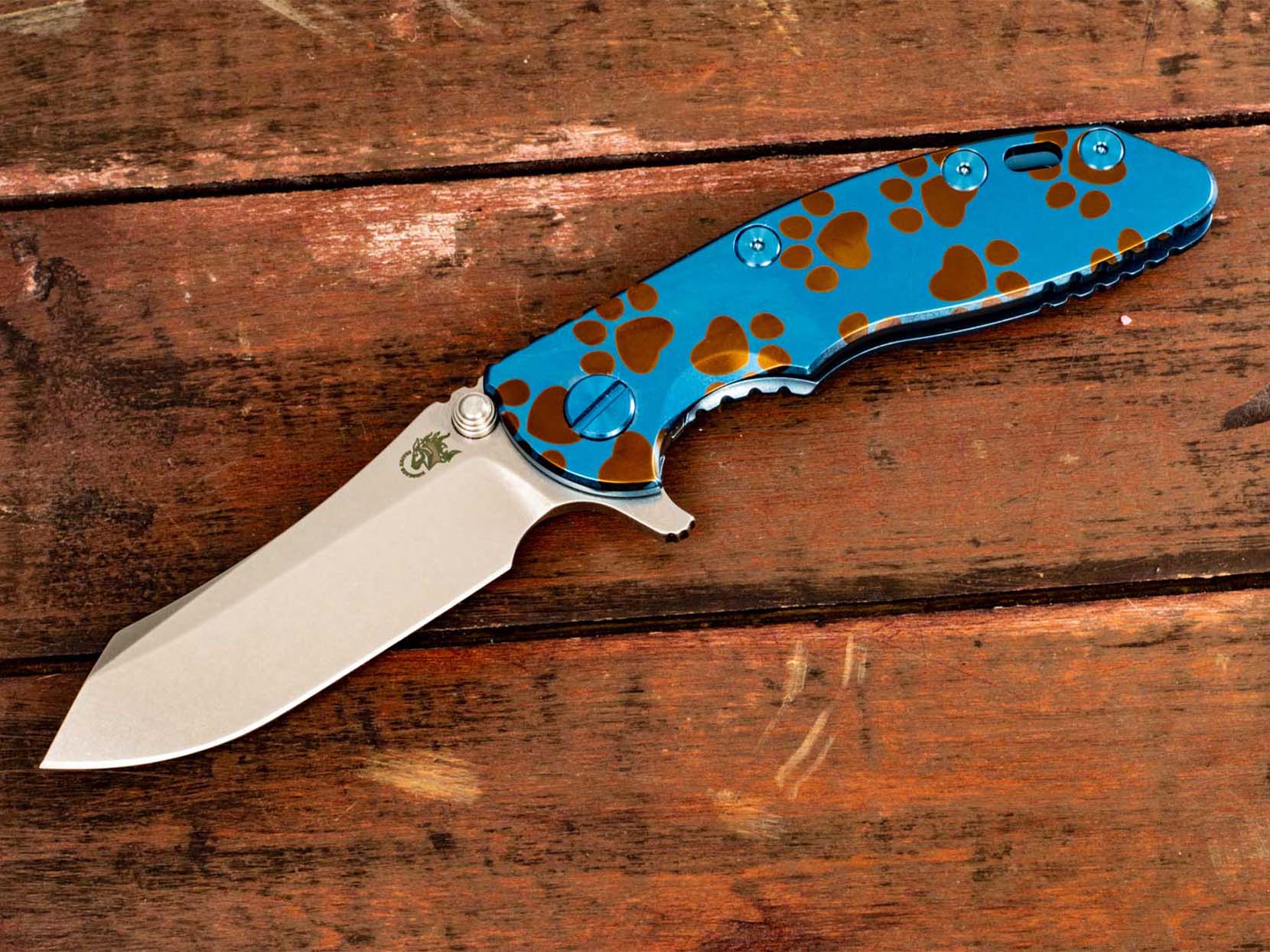 XM-18 3" Skinner-Chaos Paws-Stonewash-Stonewash Blue/Bronze-Titanium Handle XM-18 3" Skinner-Chaos Paws-Stonewash-Stonewash Blue/Bronze-Titanium Handle