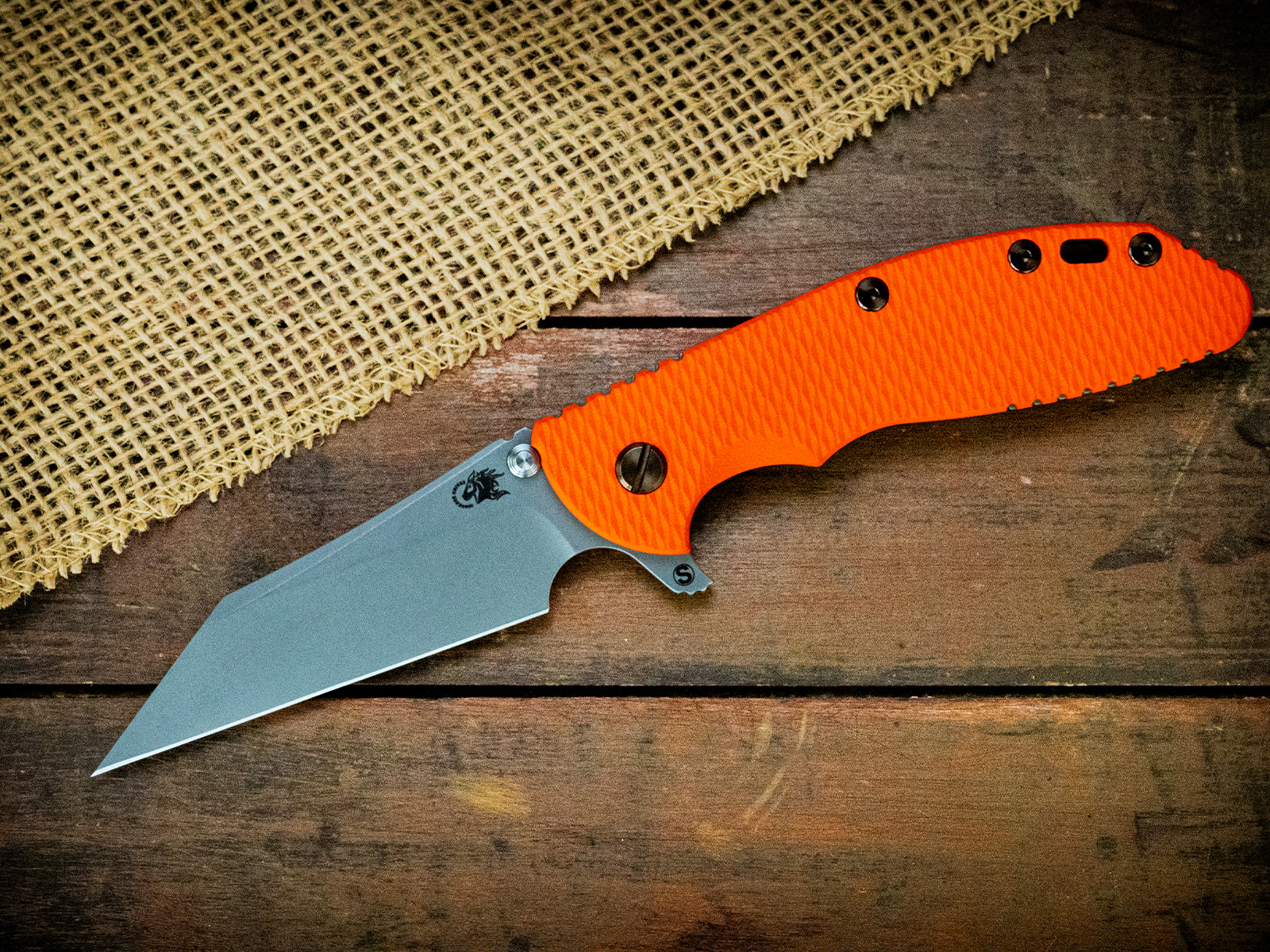 XM-24 Wharncliffe Skinny-S45VN-Battle Green-Orange G10-Bronze Ti/Orange Standoffs XM-24 Wharncliffe Skinny-S45VN-Battle Green-Orange G10-Bronze Ti/Orange Standoffs