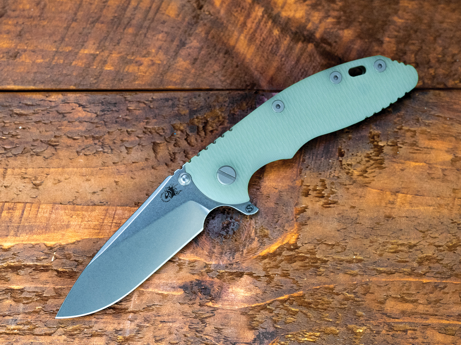 XM-18 3.5" Skinny Slicer-Flat Ground-Magnacut-SW Blade-Textured LS Battle Green-Translucent Green G10-WF SS Hardware XM-18 3.5" Skinny Slicer-Flat Ground-Magnacut-SW Blade-Textured LS Battle Green-Translucent Green G10-WF SS Hardware
