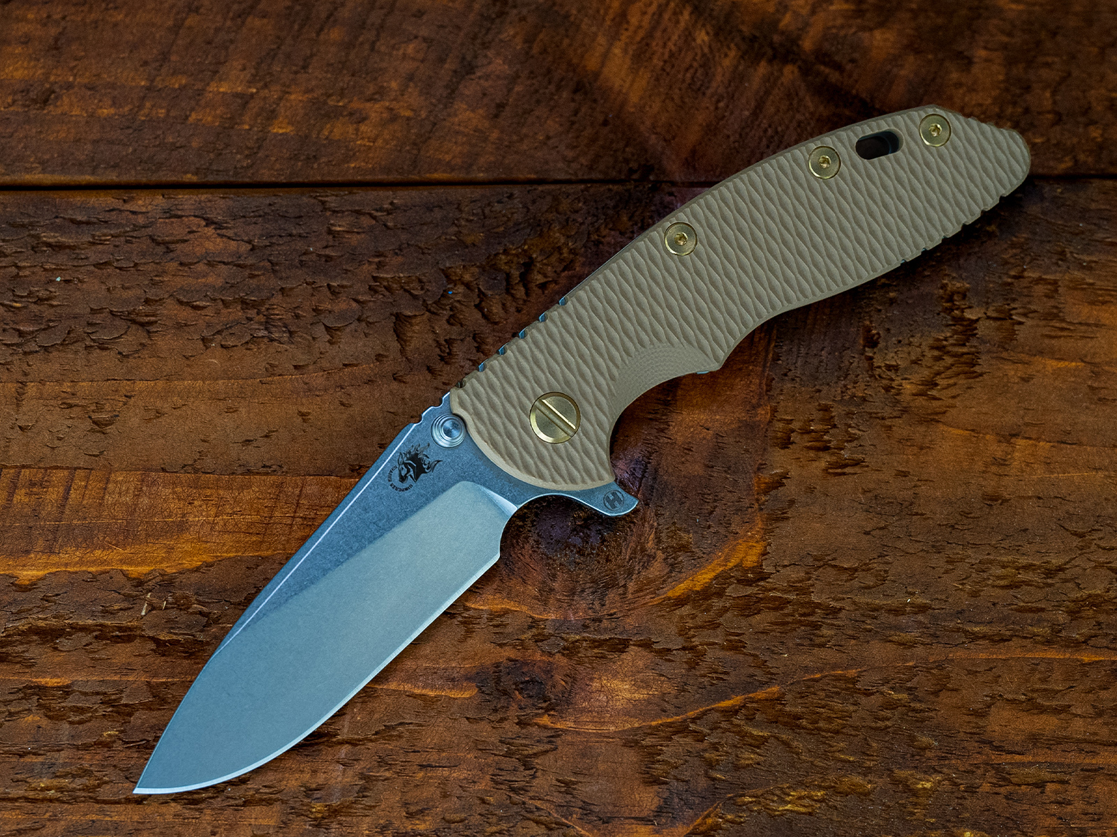 XM-18 3.5- Slicer Hollow Ground-S45VN-Stonewash Blade-Bead Blast Green-Coyote G10-Brass Hardware XM-18 3.5- Slicer Hollow Ground-S45VN-Stonewash Blade-Bead Blast Green-Coyote G10-Brass Hardware