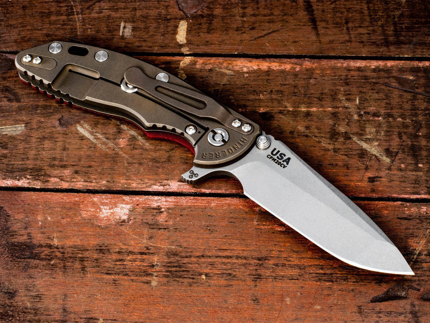 XM-18 3.5" Spanto-Working Finish Blade-Battle Bronze Lockside-Red G10