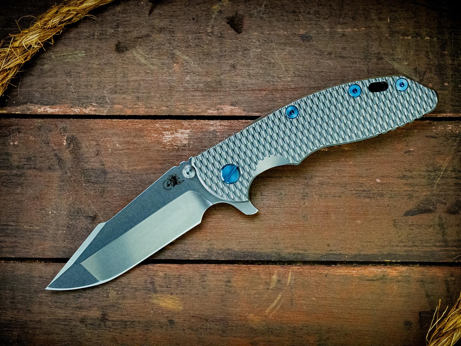 XM-18 3.5" Harpoon Spanto-S45VN-Full Textured Ti Stonewash-Blue TI Hardware XM-18 3.5" Harpoon Spanto-S45VN-Full Textured Ti Stonewash-Blue TI Hardware