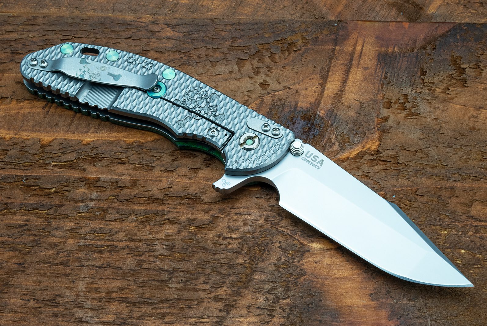 XM-24 Bowie-CPM20CV-Bead Blast Harpoon Spanto-Textured Bead Blast CS-23-Jungle Wear FCF-Ti Blue/Green Hardware XM-24 Bowie-CPM20CV-Bead Blast Harpoon Spanto-Textured Bead Blast CS-23-Jungle Wear FCF-Ti Blue/Green Hardware