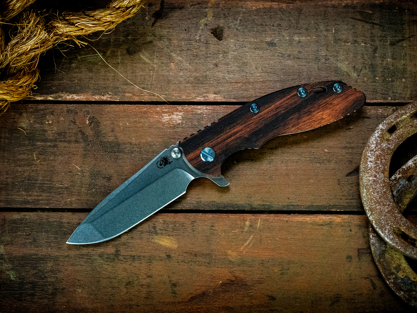 ExpProductCell_XM-18 3.5" Spanto-S45VN-Stonewash Green/Gold-Macassar Ebony-Light Blue Ti hardware