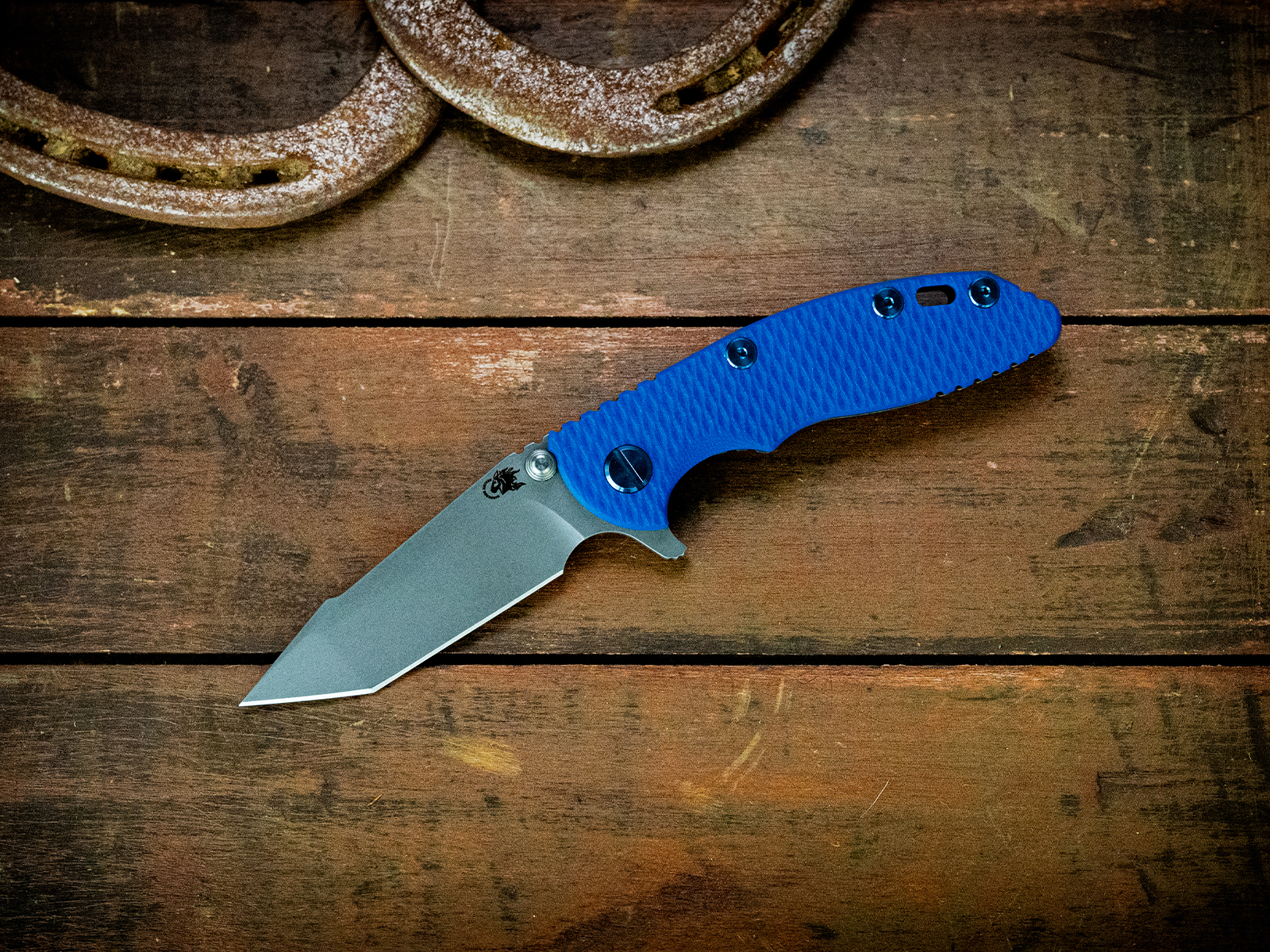 ExpProductCell_XM-18 3" Harpoon Tanto-S45VN-Battle Black-Working Finish Blade-Blue G10-Blue Ti Hardware