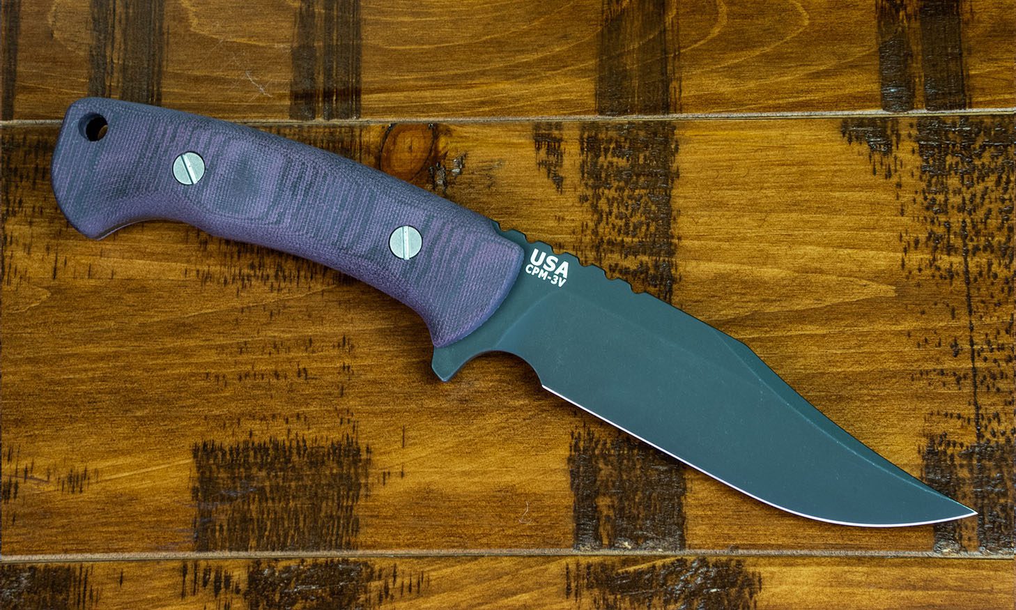 ExpProductCell_The Ranch Bowie-Battle Black-CPM 3V-Burgundy Micarta