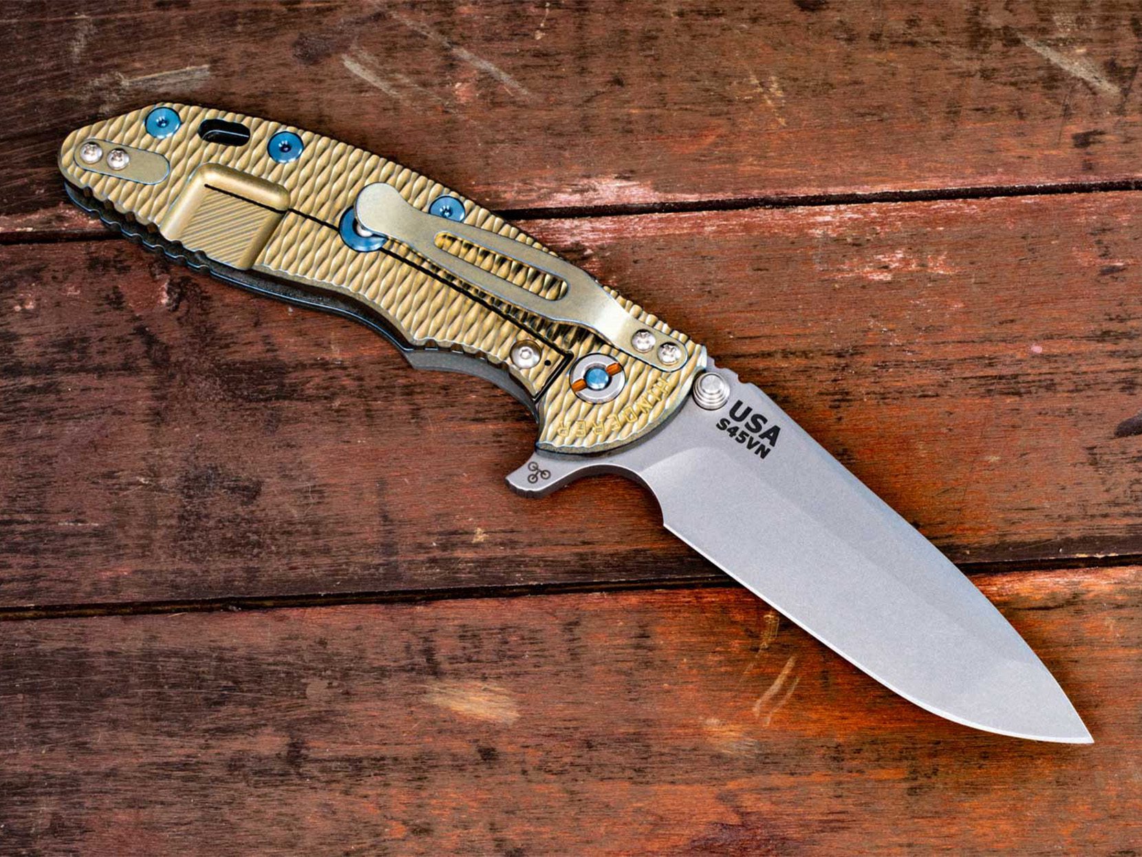 XM-18 3.5" Spanto-Working Finish-Textured Lockside-Blue Titanium Hardware-Translucent G10-Special Configuration