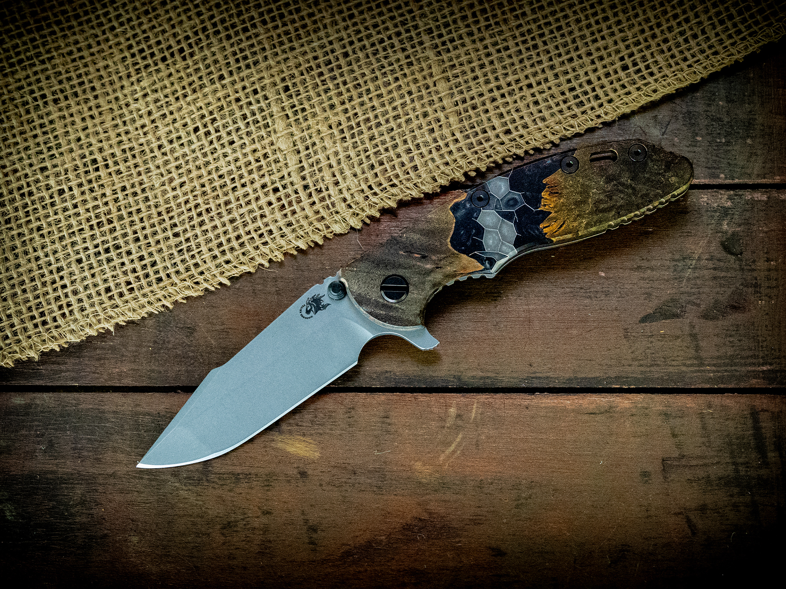 XM-18 3.5" Harpoon Spanto-S45VN-Honeycomb Fade-Full Working Finish-Black Nitride Hardware XM-18 3.5" Harpoon Spanto-S45VN-Honeycomb Fade-Full Working Finish-Black Nitride Hardware