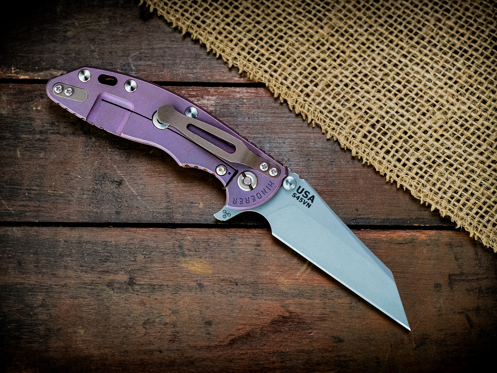 XM-18 3.5" Fatty Wharncliffe-S45VN-Battle Purple-Textured Walnut XM-18 3.5" Fatty Wharncliffe-S45VN-Battle Purple-Textured Walnut