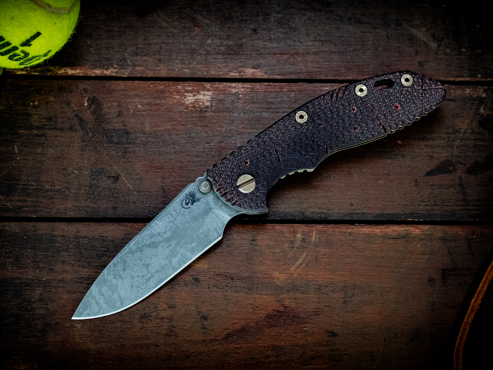 XM-18 3.5" Non-Flipper Slicer-Flat Ground-S45VN-Battle Hound-24 Bronze-Textured Burgundy Micarta