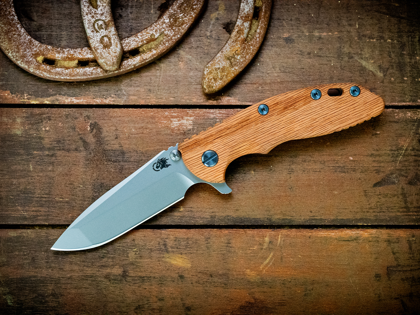 XM-18 3.5" Spanto-S45VN-Bead Blast Rose Gold-Red Oak-Light Blue Ti Hardware XM-18 3.5" Spanto-S45VN-Bead Blast Rose Gold-Red Oak-Light Blue Ti Hardware