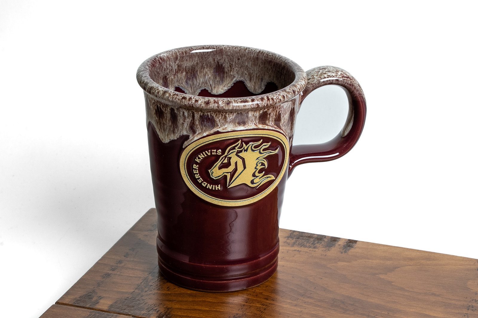 ExpProductCell_Hinderer Knives/Deneen Pottery "Commuter Mug"-Burgundy/Sand/White