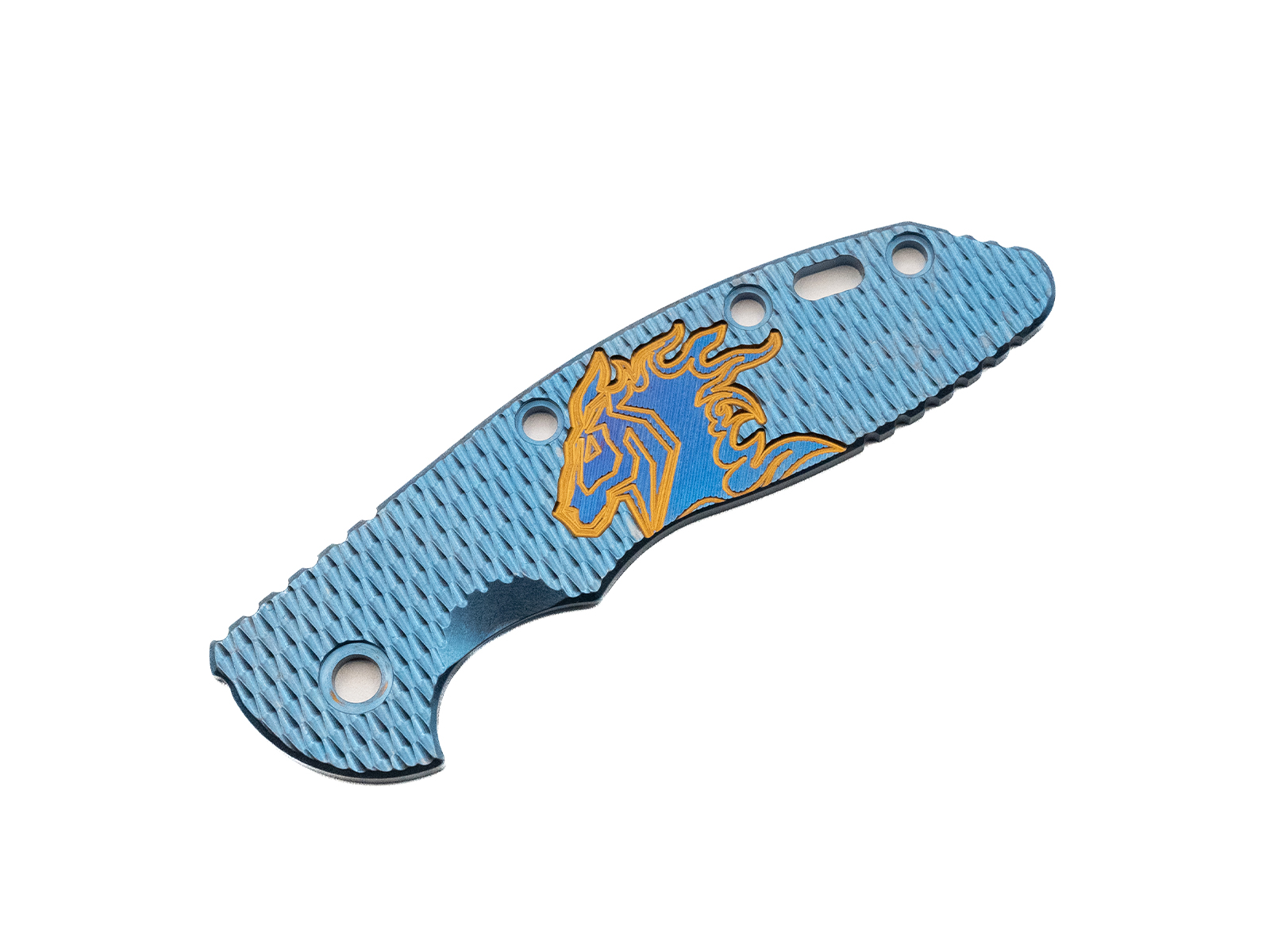 3.5" XM18 Titanium Scale-Milled Horse Head Logo-Textured-Stonewash Blue-Bronze/Blue 3.5" XM18 Titanium Scale-Milled Horse Head Logo-Textured-Stonewash Blue-Bronze/Blue
